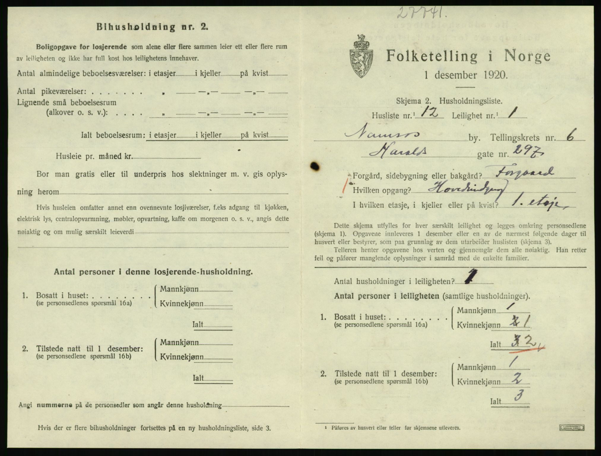 SAT, Folketelling 1920 for 1703 Namsos ladested, 1920, s. 1809