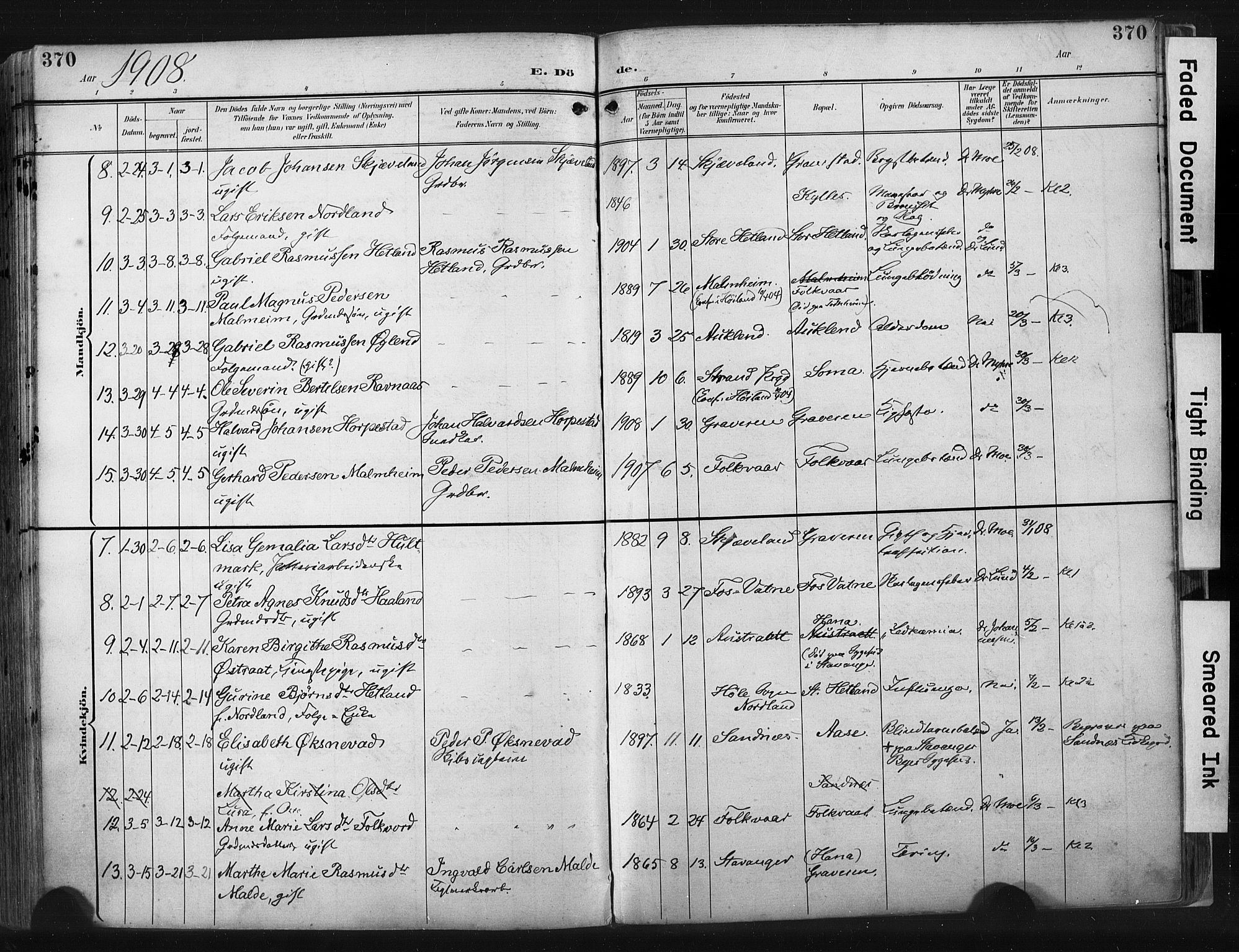 Høyland sokneprestkontor, AV/SAST-A-101799/001/30BA/L0015: Ministerialbok nr. A 14, 1899-1911, s. 370
