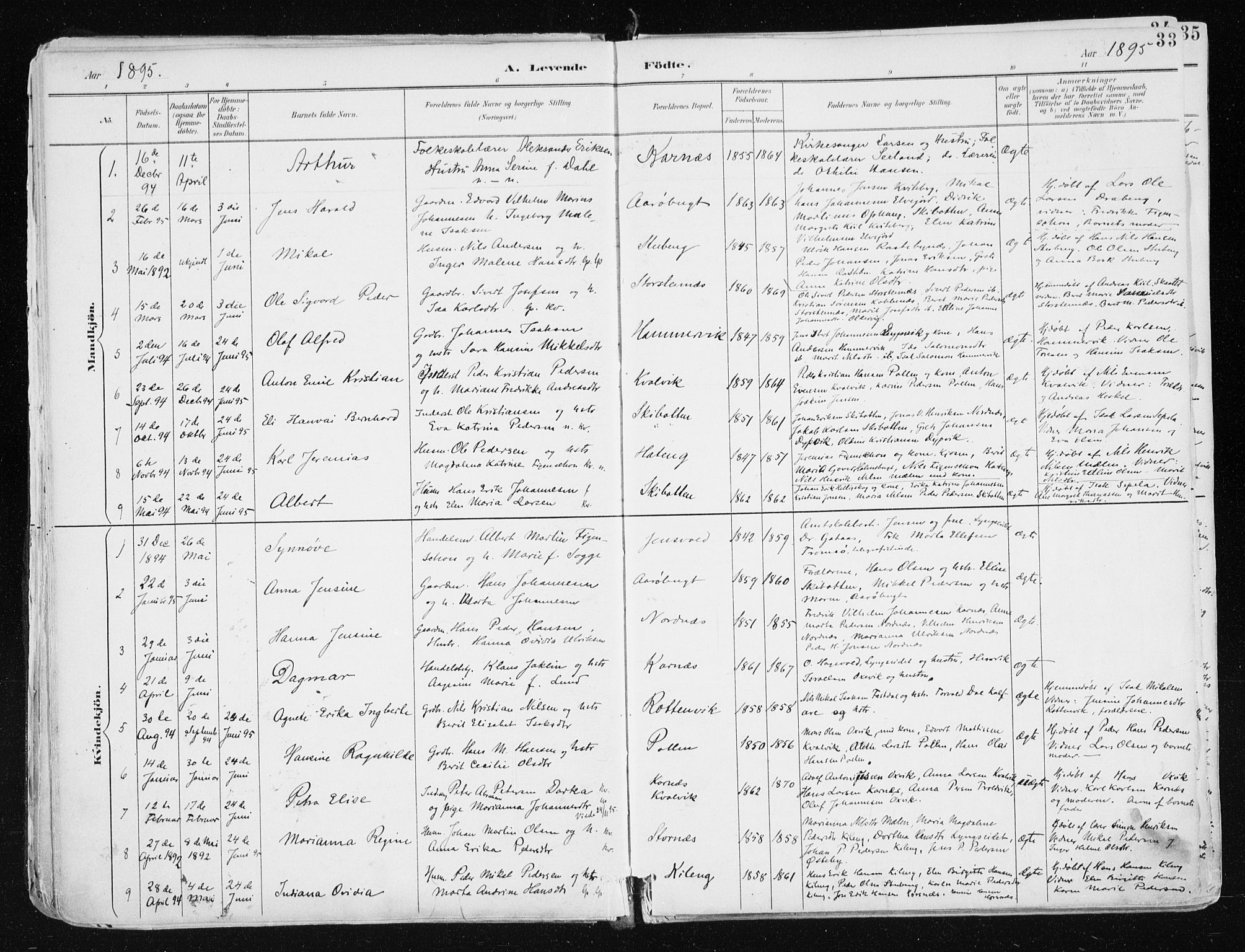 Lyngen sokneprestembete, AV/SATØ-S-1289/H/He/Hea/L0008kirke: Ministerialbok nr. 8, 1891-1902, s. 33