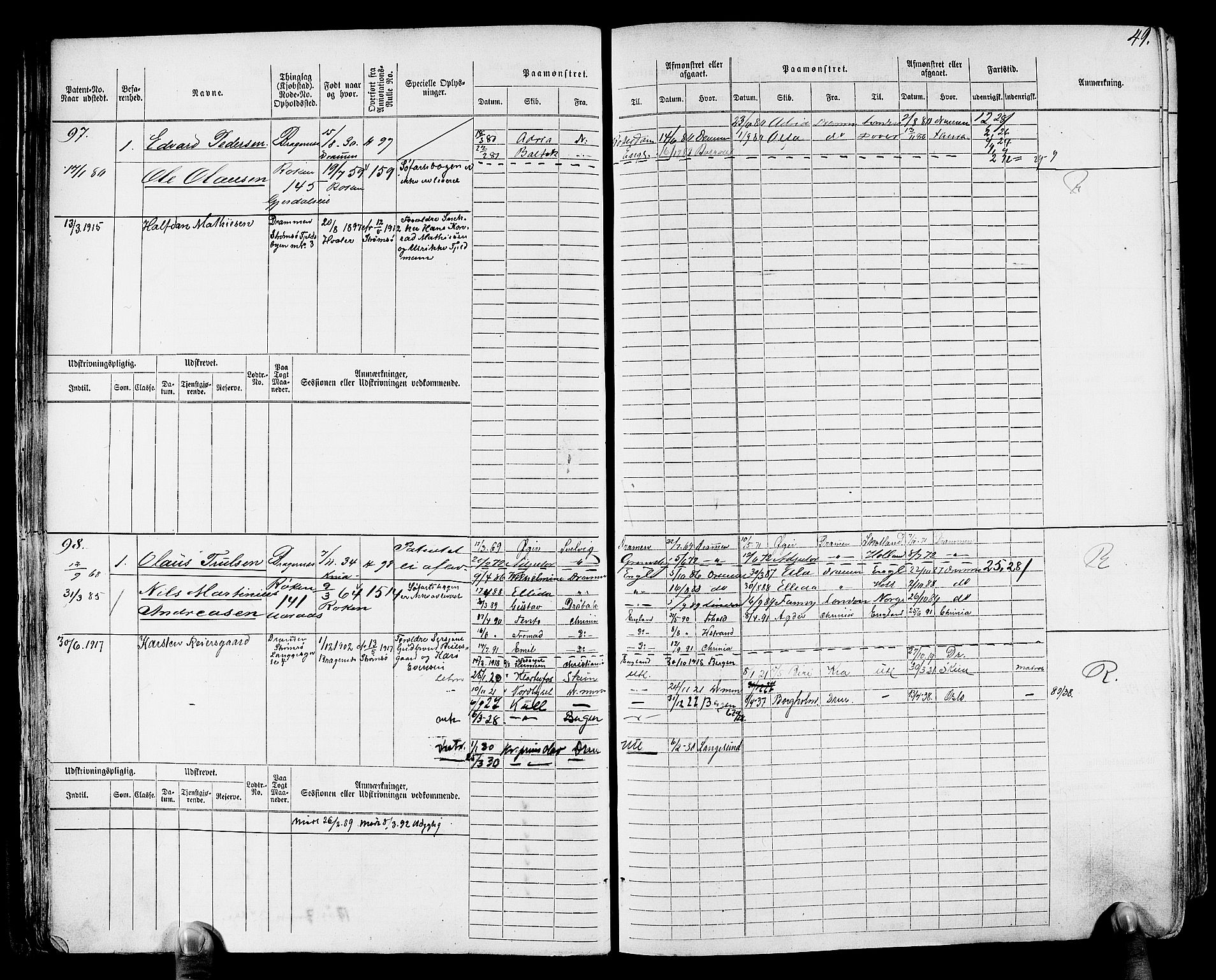 Drammen innrulleringsdistrikt, SAKO/A-781/F/Fc/L0001: Hovedrulle, 1868, s. 52