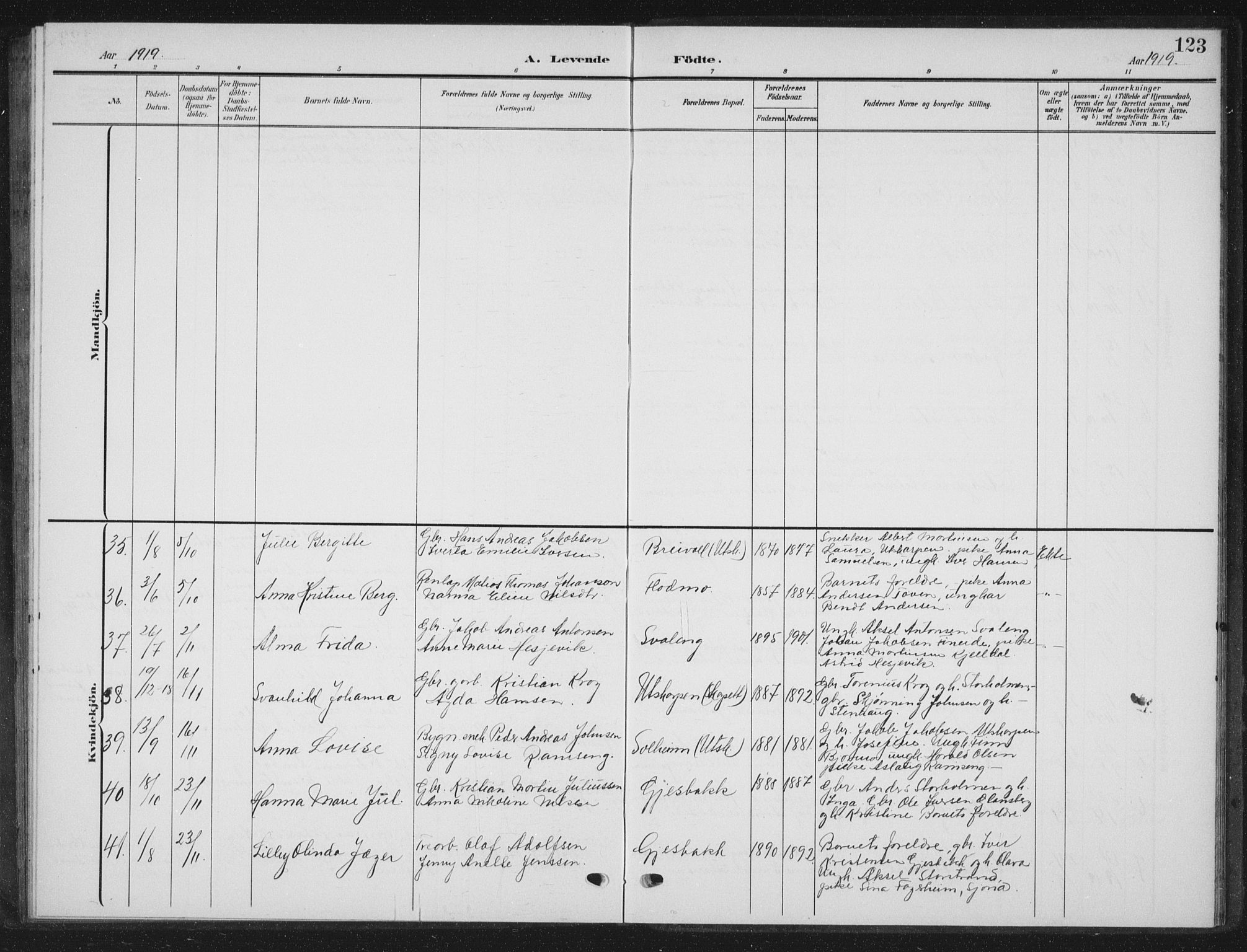 Ministerialprotokoller, klokkerbøker og fødselsregistre - Nordland, AV/SAT-A-1459/825/L0370: Klokkerbok nr. 825C07, 1903-1923, s. 123