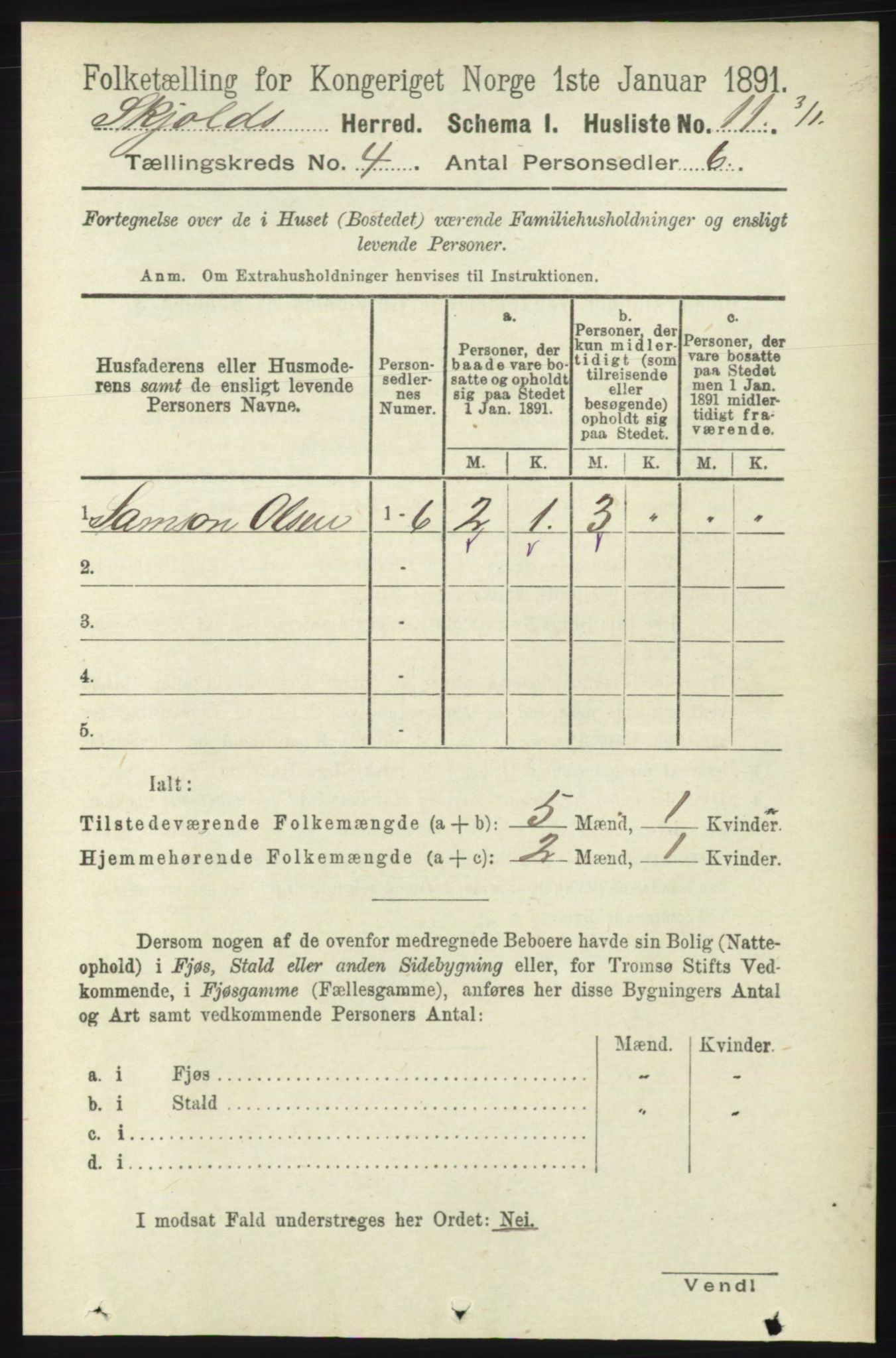 RA, Folketelling 1891 for 1154 Skjold herred, 1891, s. 521