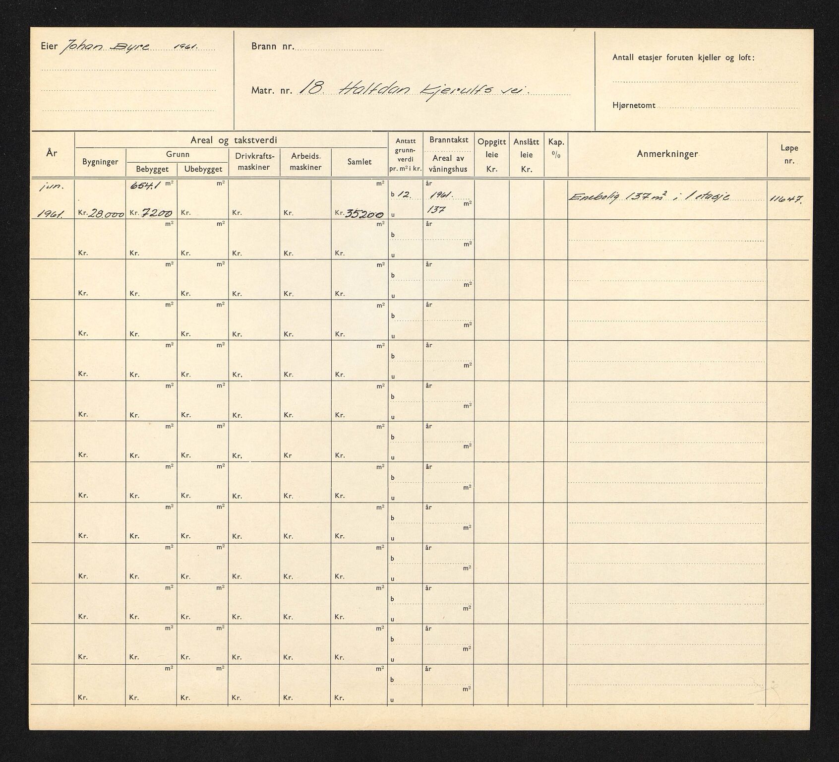 Stavanger kommune. Skattetakstvesenet, BYST/A-0440/F/Fa/Faa/L0016/0002: Skattetakstkort / Halfdan Kjerufs vei 18 - Hannasdalsgata 20