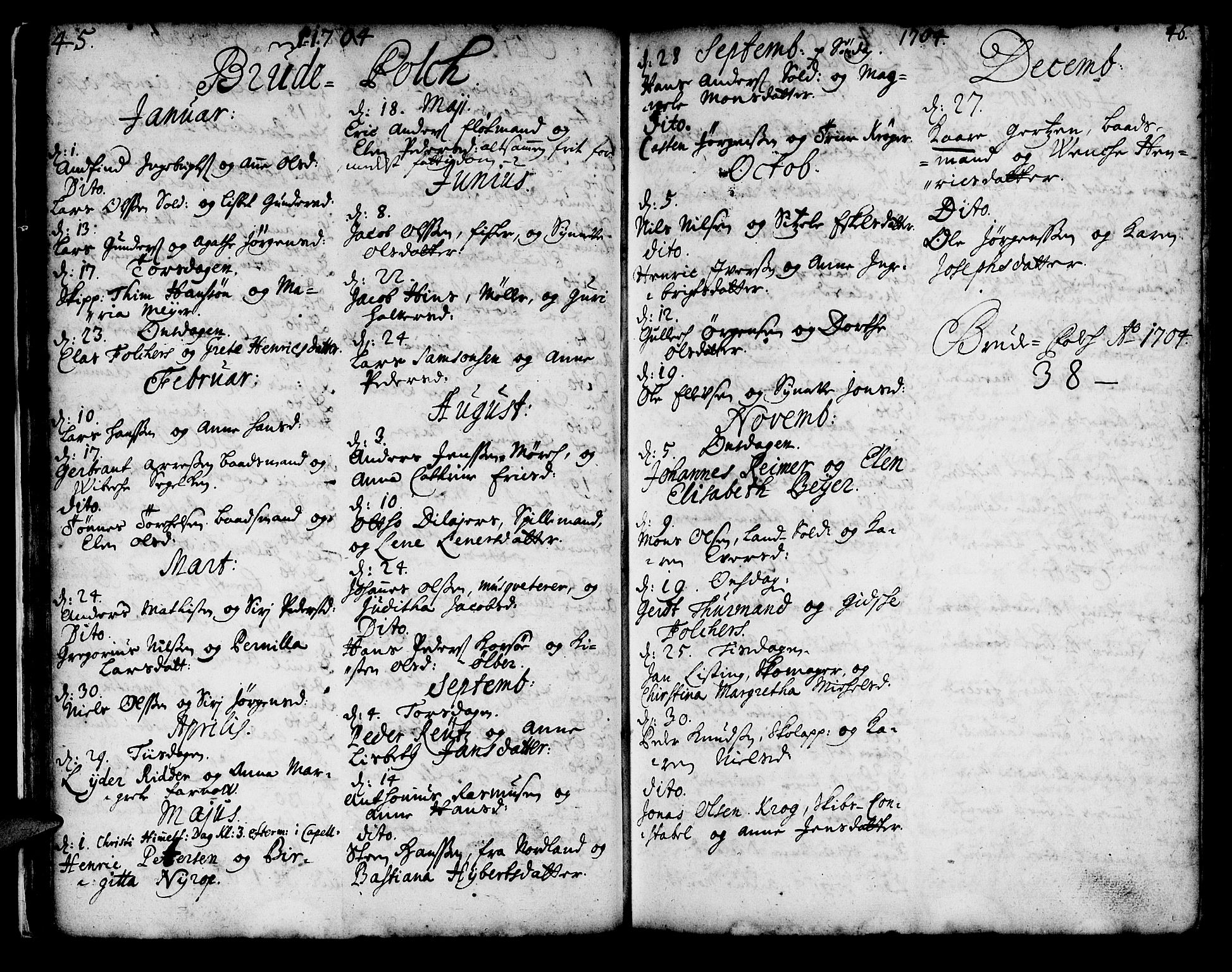 Korskirken sokneprestembete, AV/SAB-A-76101/H/Haa/L0008: Ministerialbok nr. A 8, 1698-1747, s. 45-46