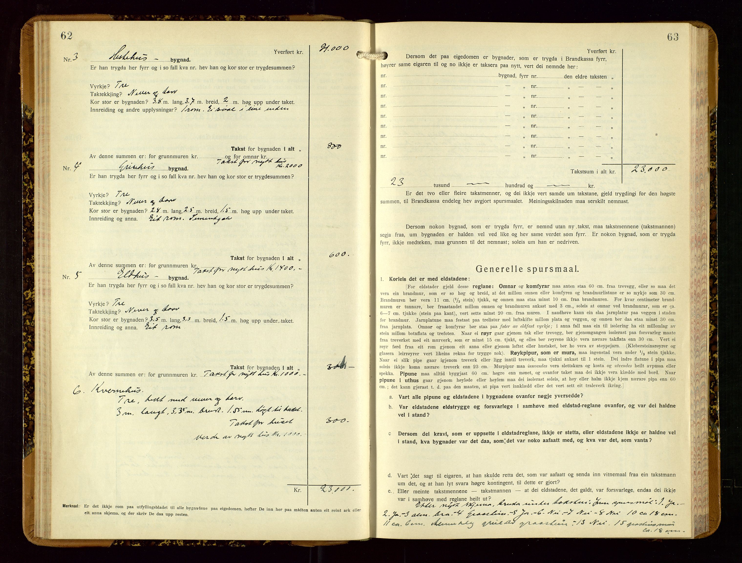 Suldal lensmannskontor, AV/SAST-A-100419/Gob/L0003: Branntakstprotokoll, 1924-1955, s. 62-63