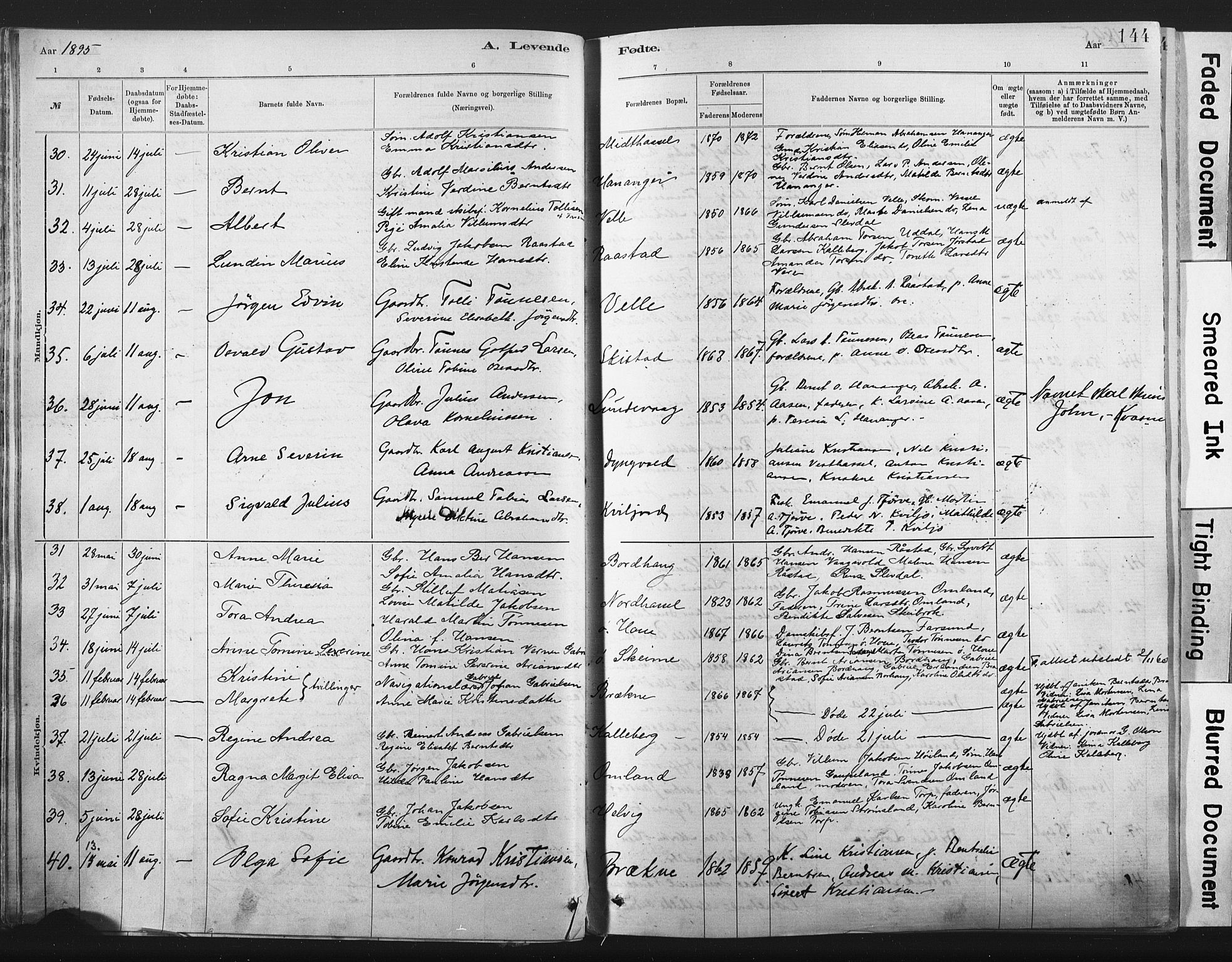Lista sokneprestkontor, AV/SAK-1111-0027/F/Fa/L0012: Ministerialbok nr. A 12, 1879-1903, s. 144