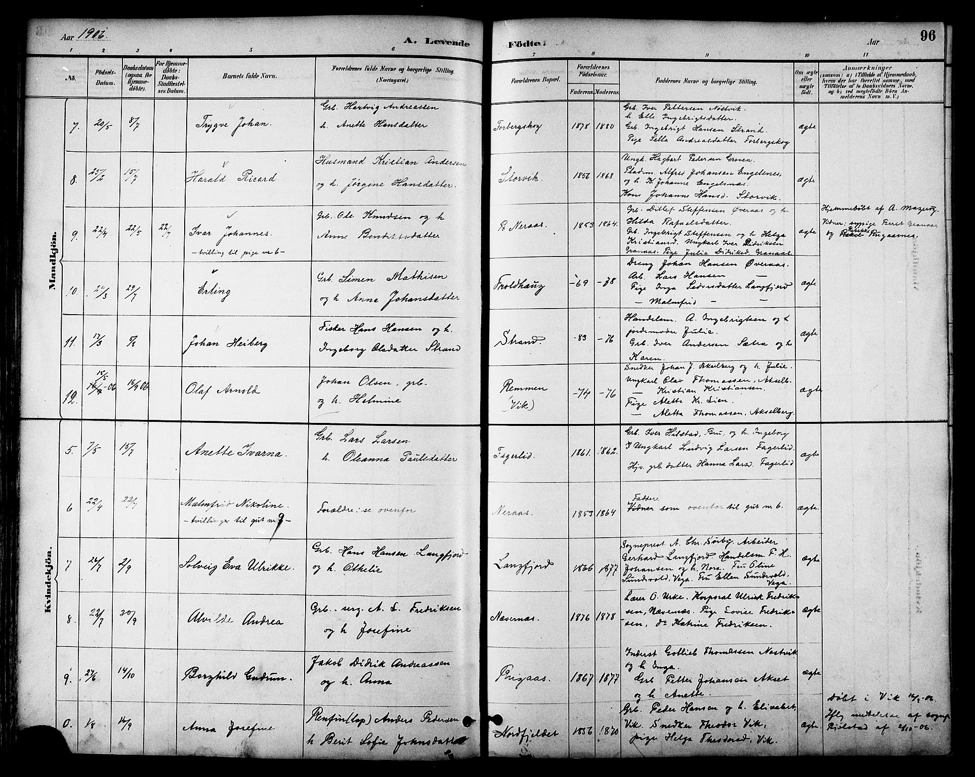 Ministerialprotokoller, klokkerbøker og fødselsregistre - Nordland, AV/SAT-A-1459/814/L0230: Klokkerbok nr. 814C03, 1884-1911, s. 96