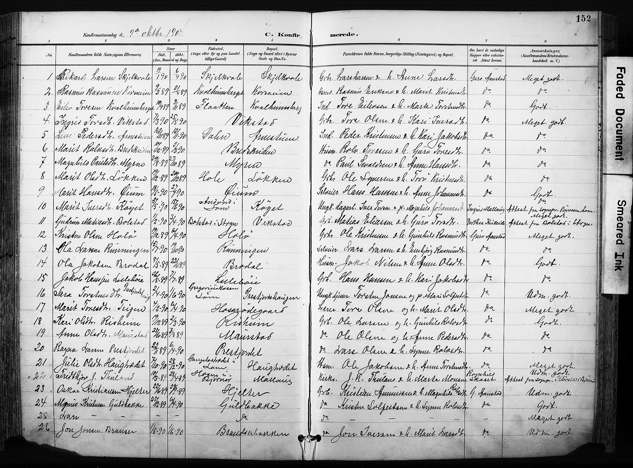Skjåk prestekontor, AV/SAH-PREST-072/H/Ha/Hab/L0003: Klokkerbok nr. 3, 1893-1932, s. 152