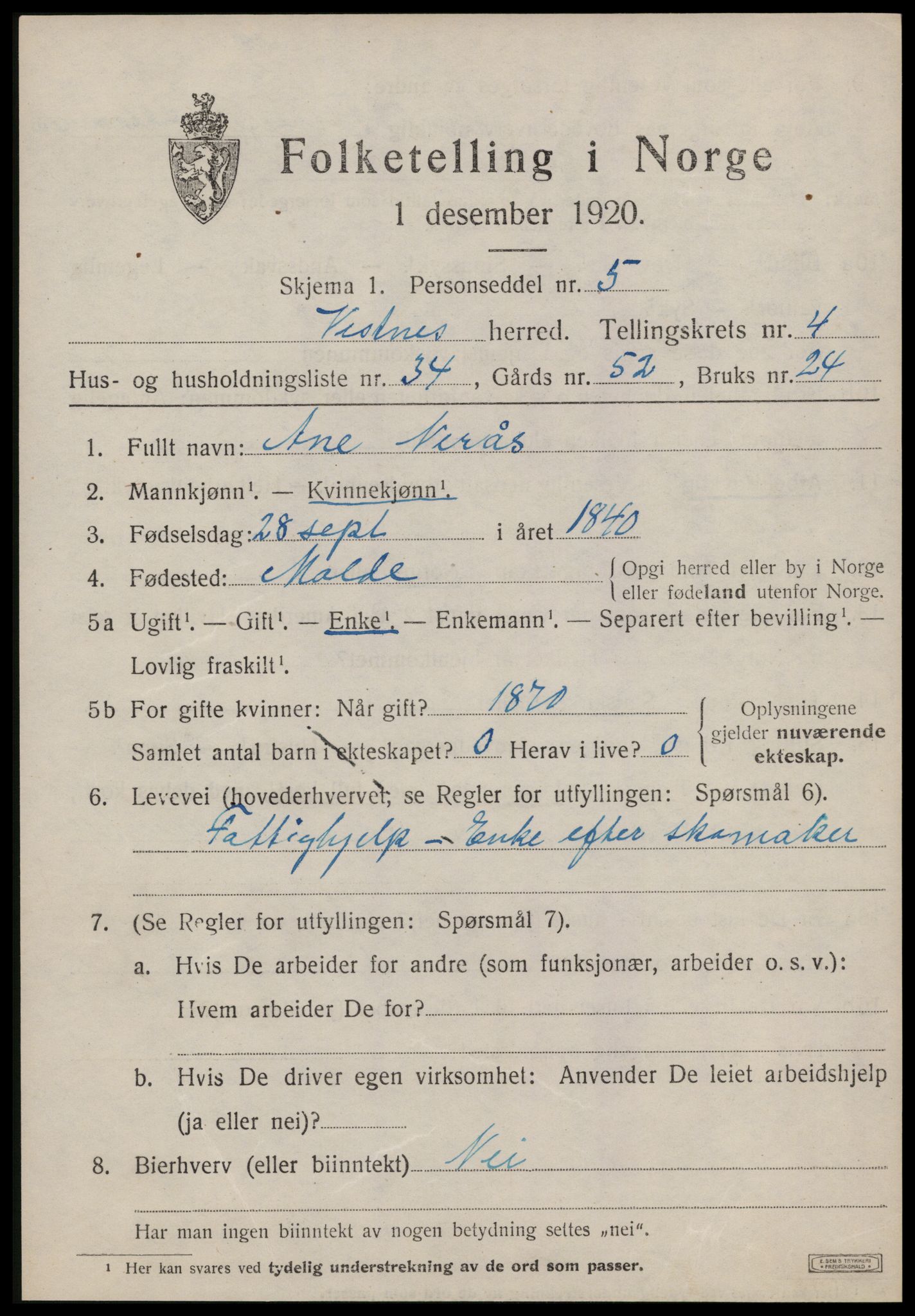 SAT, Folketelling 1920 for 1535 Vestnes herred, 1920, s. 3693