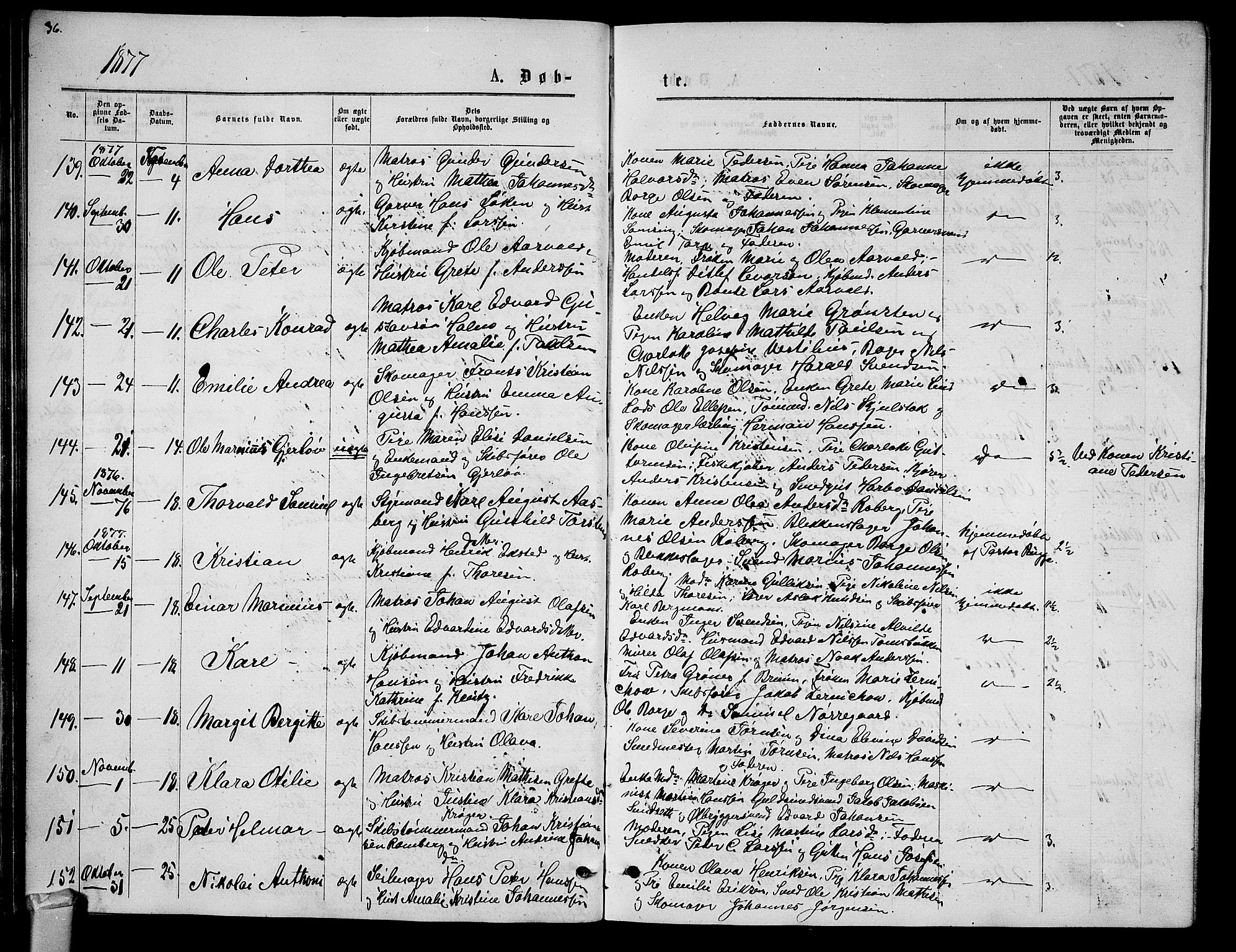 Tønsberg kirkebøker, AV/SAKO-A-330/G/Ga/L0005: Klokkerbok nr. 5, 1875-1885, s. 36