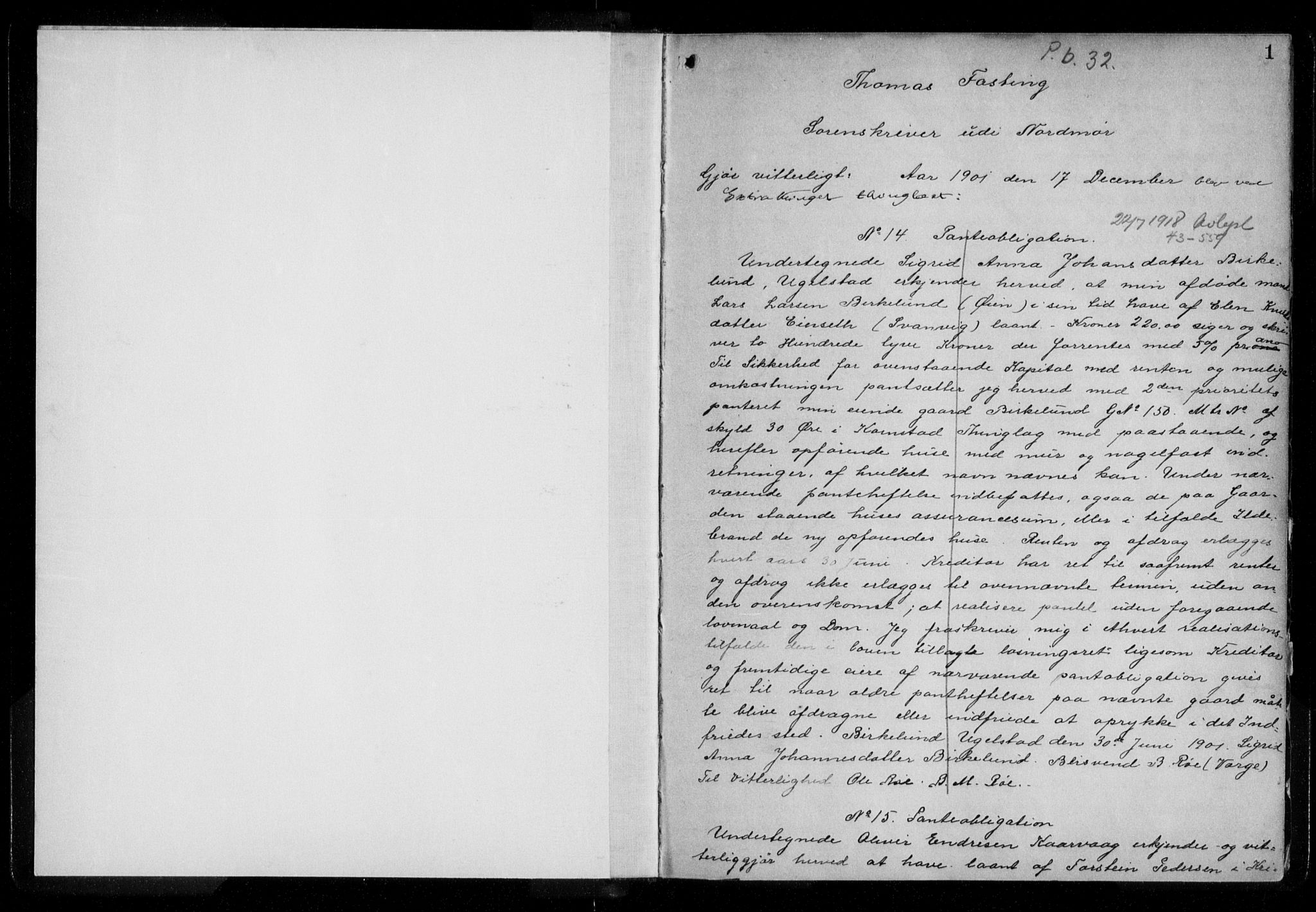 Nordmøre sorenskriveri, AV/SAT-A-4132/1/2/2Ca/L0042: Pantebok nr. 32, 1901-1902, s. 1