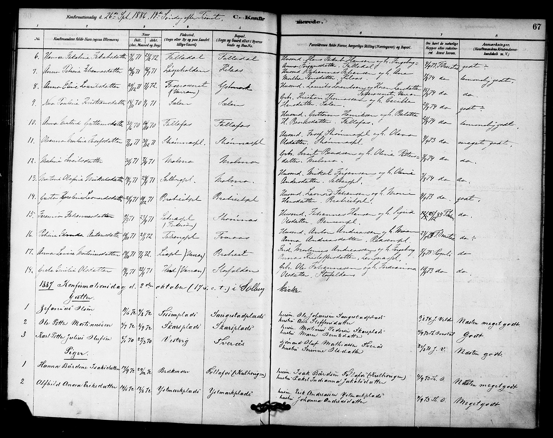 Ministerialprotokoller, klokkerbøker og fødselsregistre - Nord-Trøndelag, AV/SAT-A-1458/745/L0429: Ministerialbok nr. 745A01, 1878-1894, s. 67