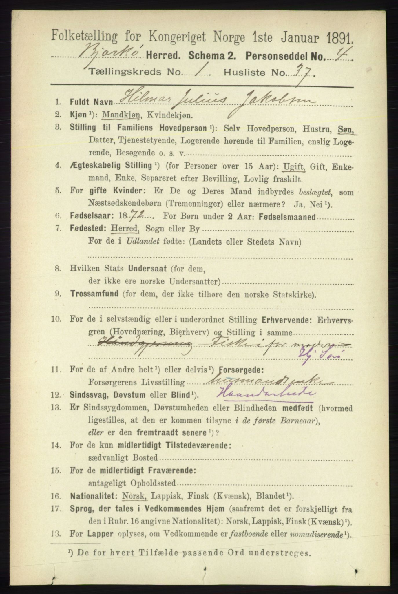 RA, Folketelling 1891 for 1915 Bjarkøy herred, 1891, s. 323