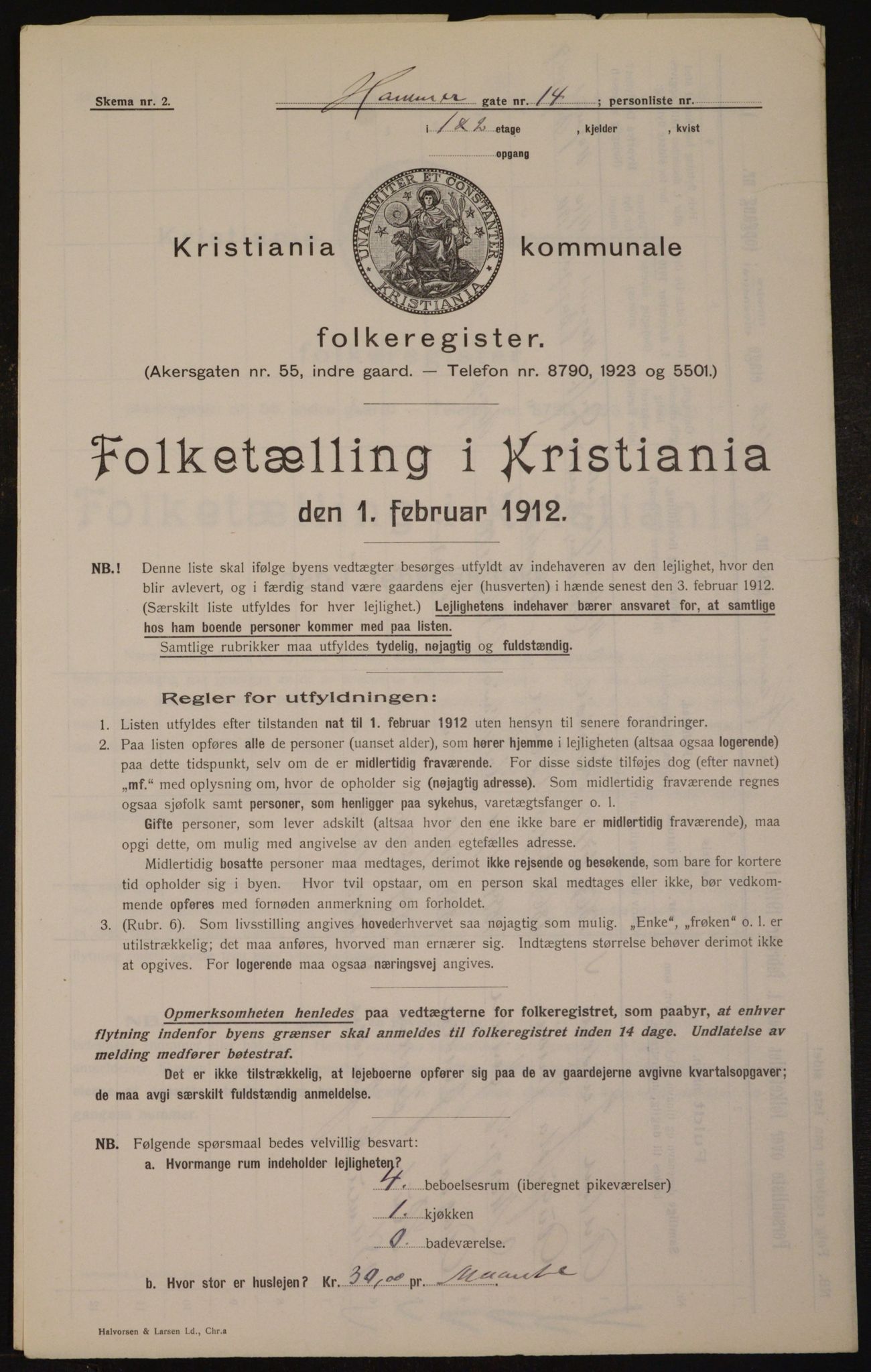 OBA, Kommunal folketelling 1.2.1912 for Kristiania, 1912, s. 34346