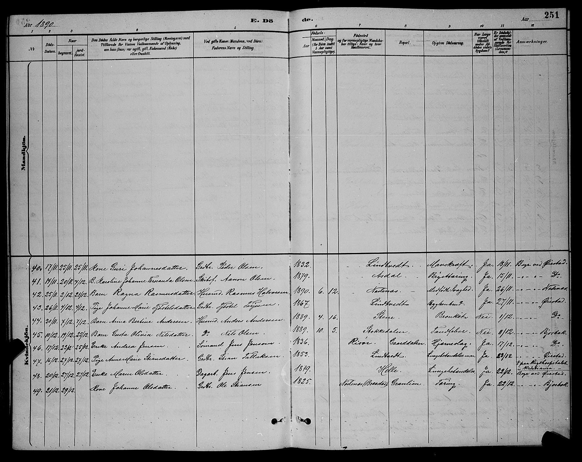 Øyestad sokneprestkontor, AV/SAK-1111-0049/F/Fb/L0009: Klokkerbok nr. B 9, 1886-1896, s. 251