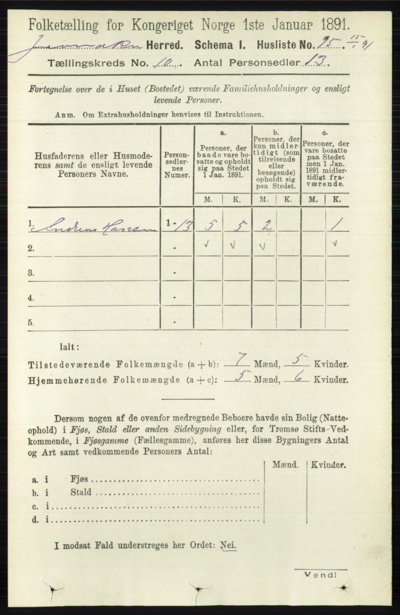 RA, Folketelling 1891 for 0532 Jevnaker herred, 1891, s. 5458