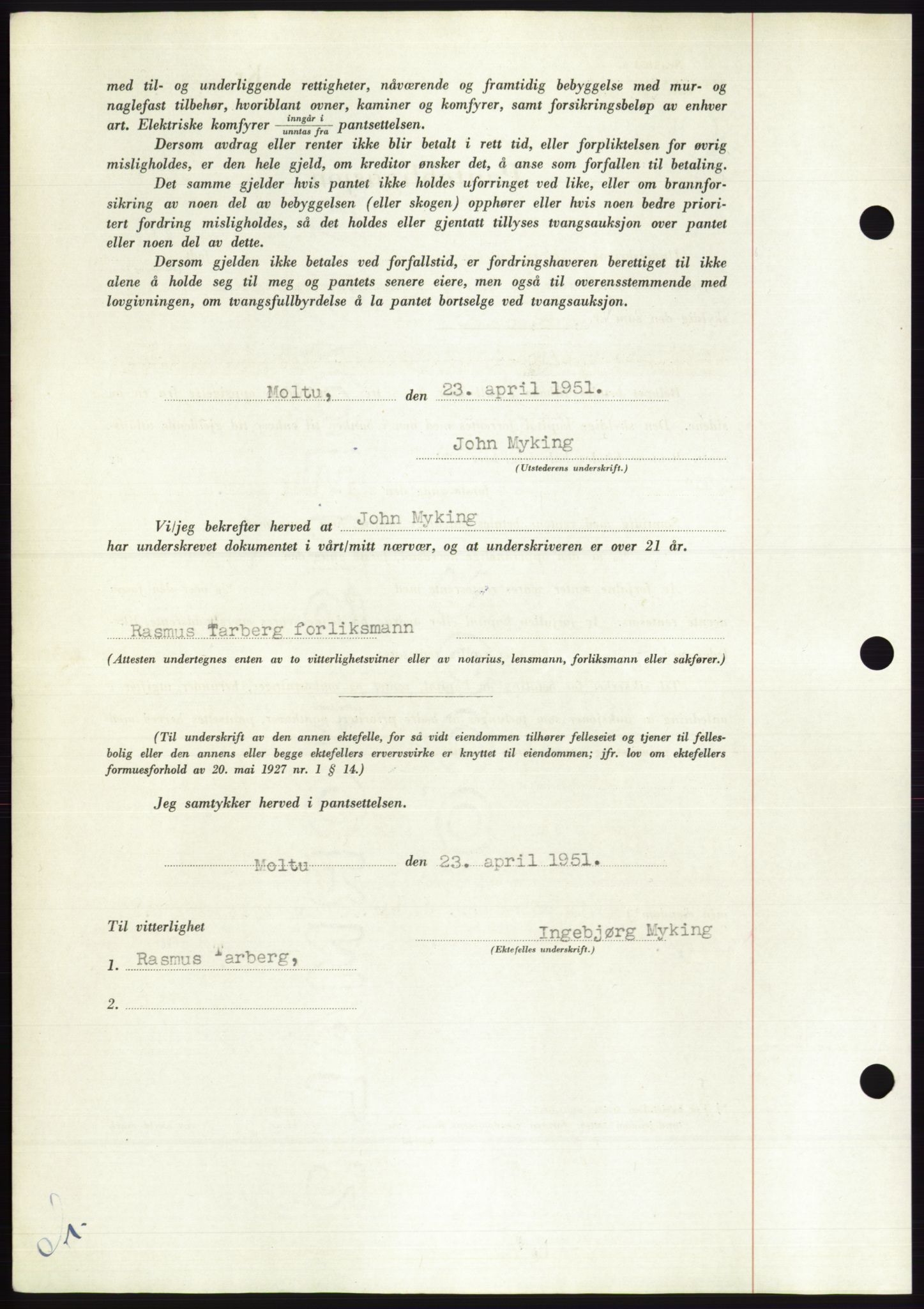 Søre Sunnmøre sorenskriveri, AV/SAT-A-4122/1/2/2C/L0120: Pantebok nr. 8B, 1951-1951, Dagboknr: 763/1951