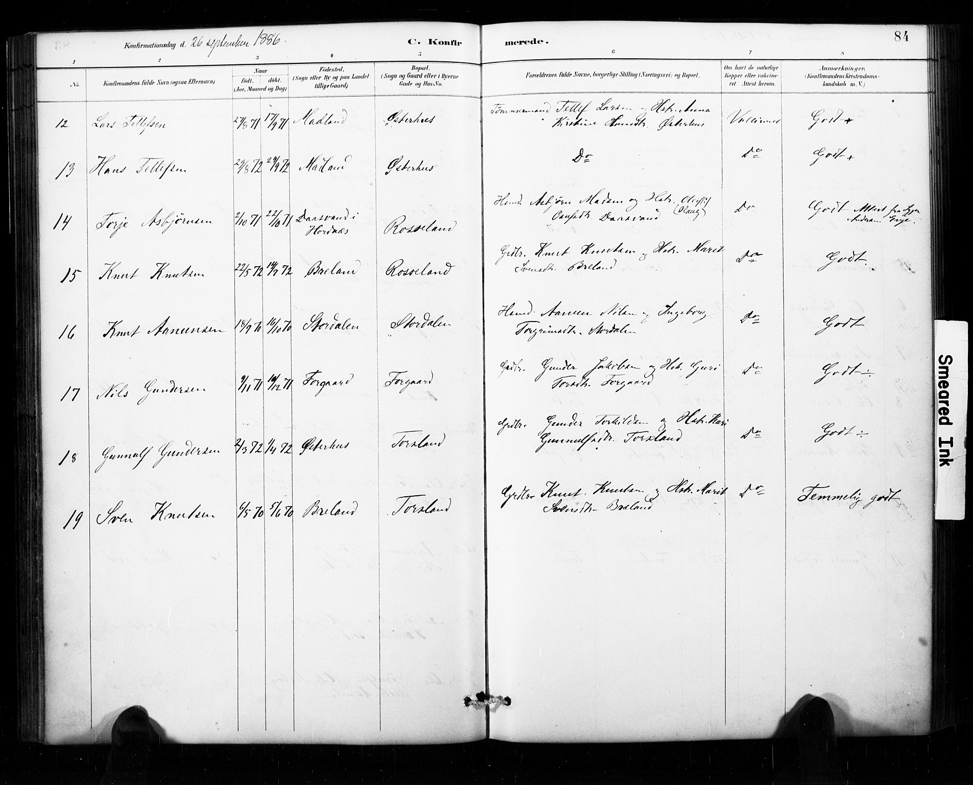 Åseral sokneprestkontor, AV/SAK-1111-0051/F/Fa/L0003: Ministerialbok nr. A 3, 1884-1901, s. 84