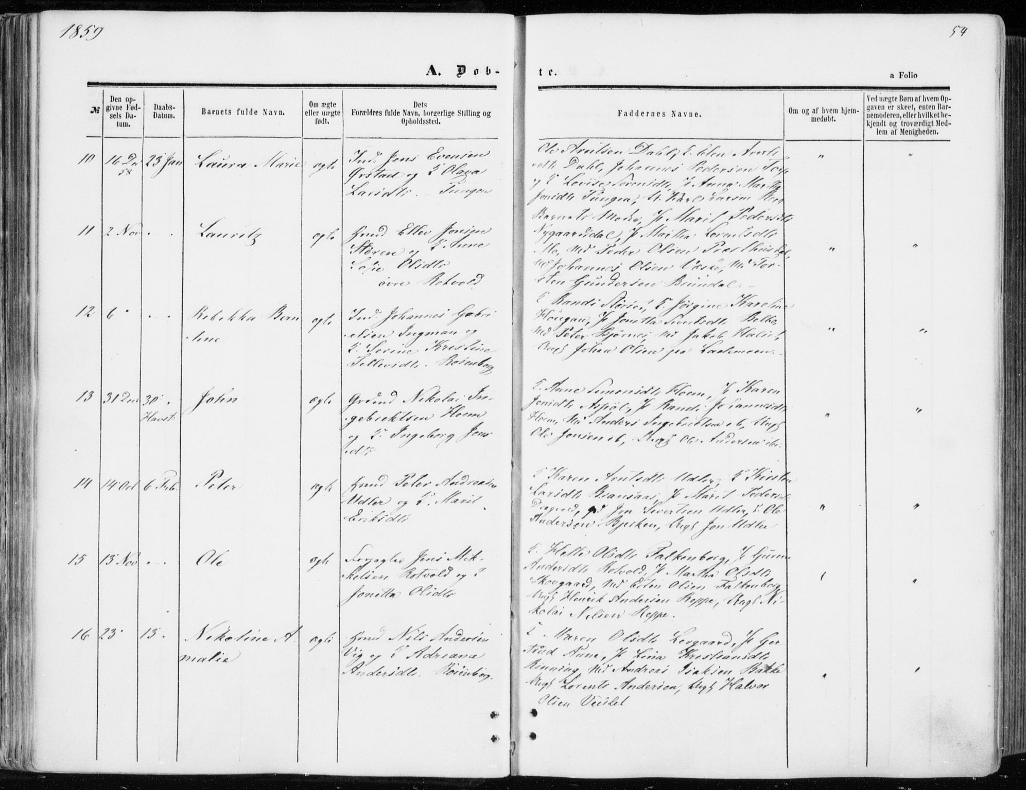 Ministerialprotokoller, klokkerbøker og fødselsregistre - Sør-Trøndelag, SAT/A-1456/606/L0292: Ministerialbok nr. 606A07, 1856-1865, s. 54