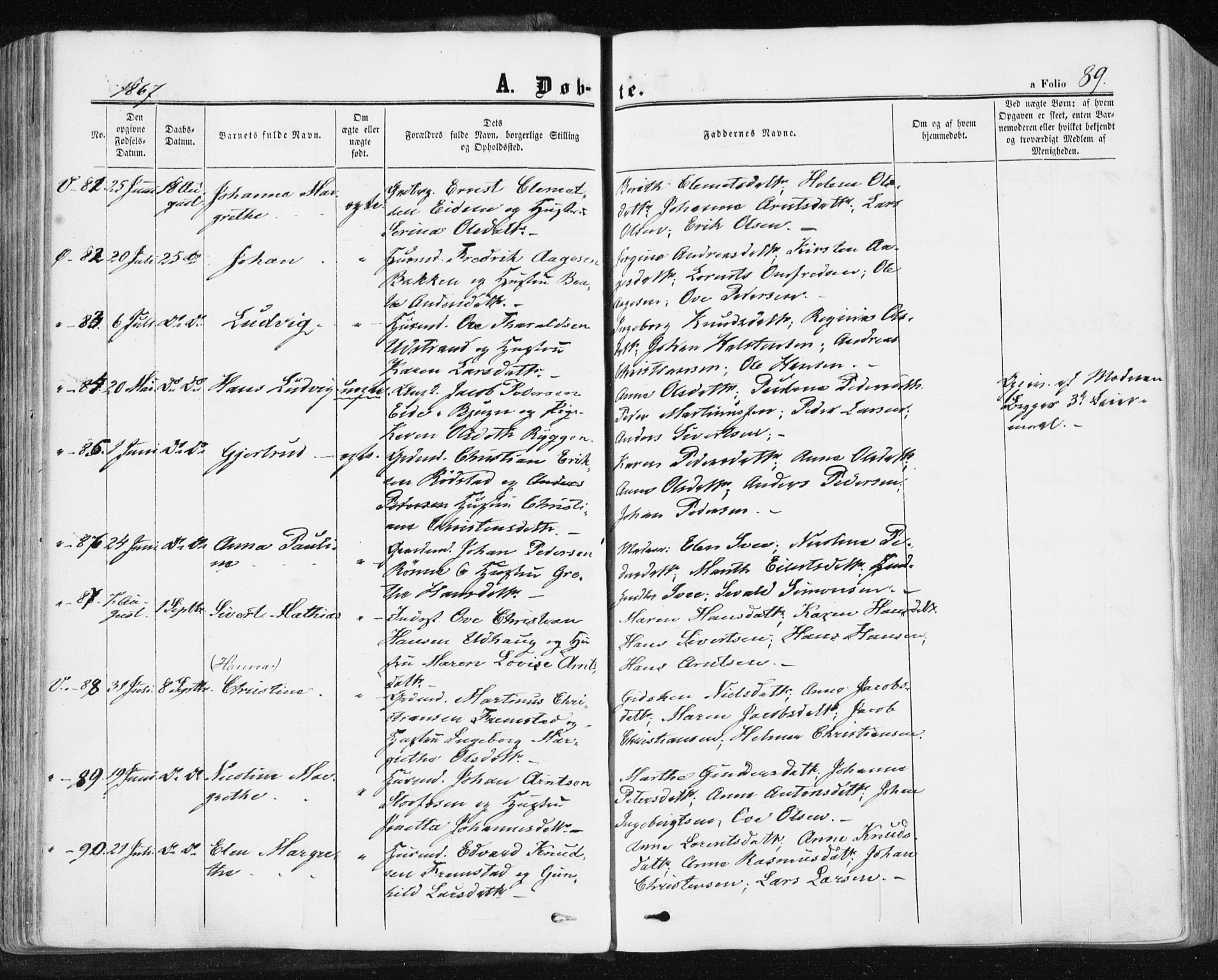 Ministerialprotokoller, klokkerbøker og fødselsregistre - Sør-Trøndelag, SAT/A-1456/659/L0737: Ministerialbok nr. 659A07, 1857-1875, s. 89