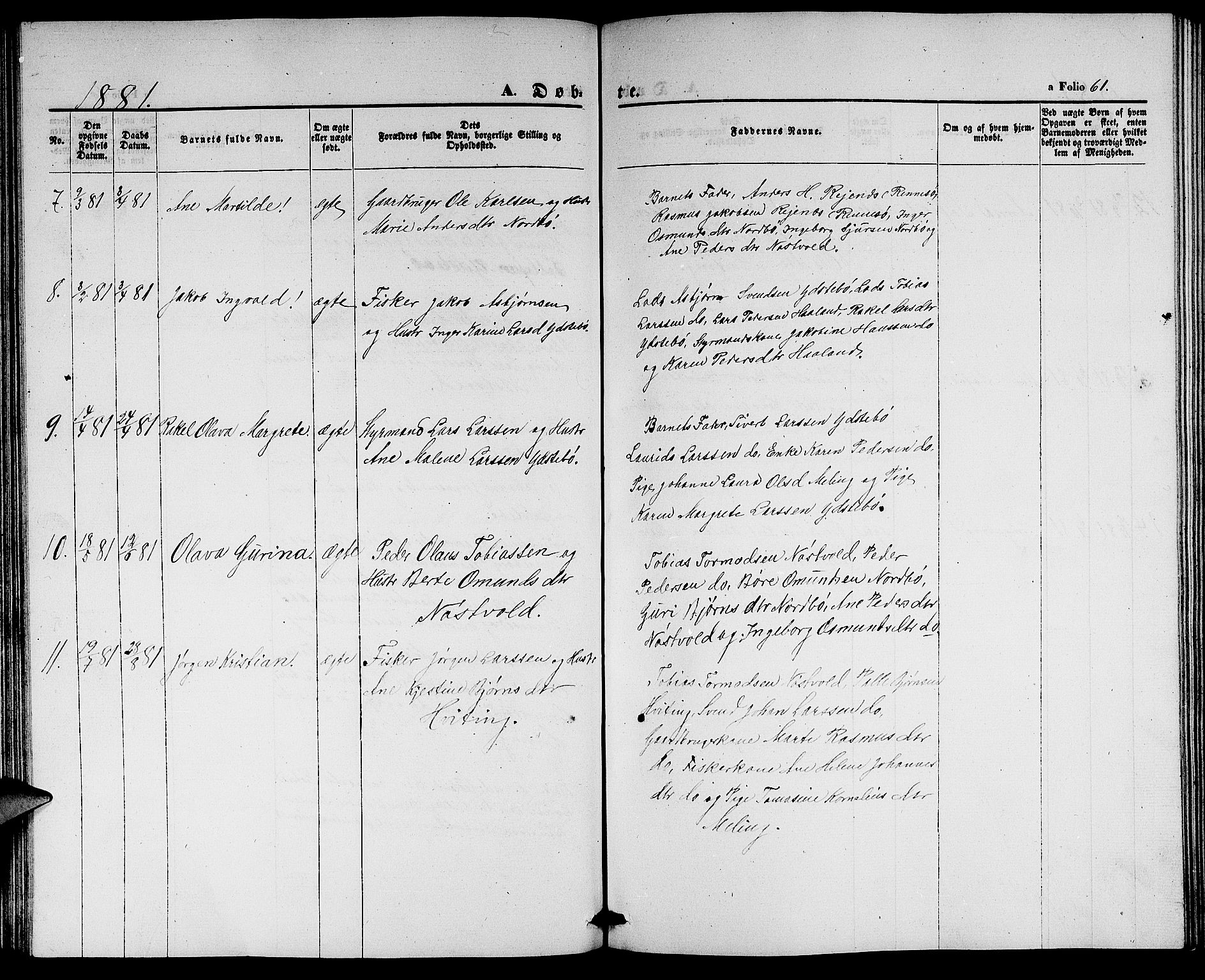 Rennesøy sokneprestkontor, AV/SAST-A -101827/H/Ha/Hab/L0003: Klokkerbok nr. B 3, 1855-1888, s. 61