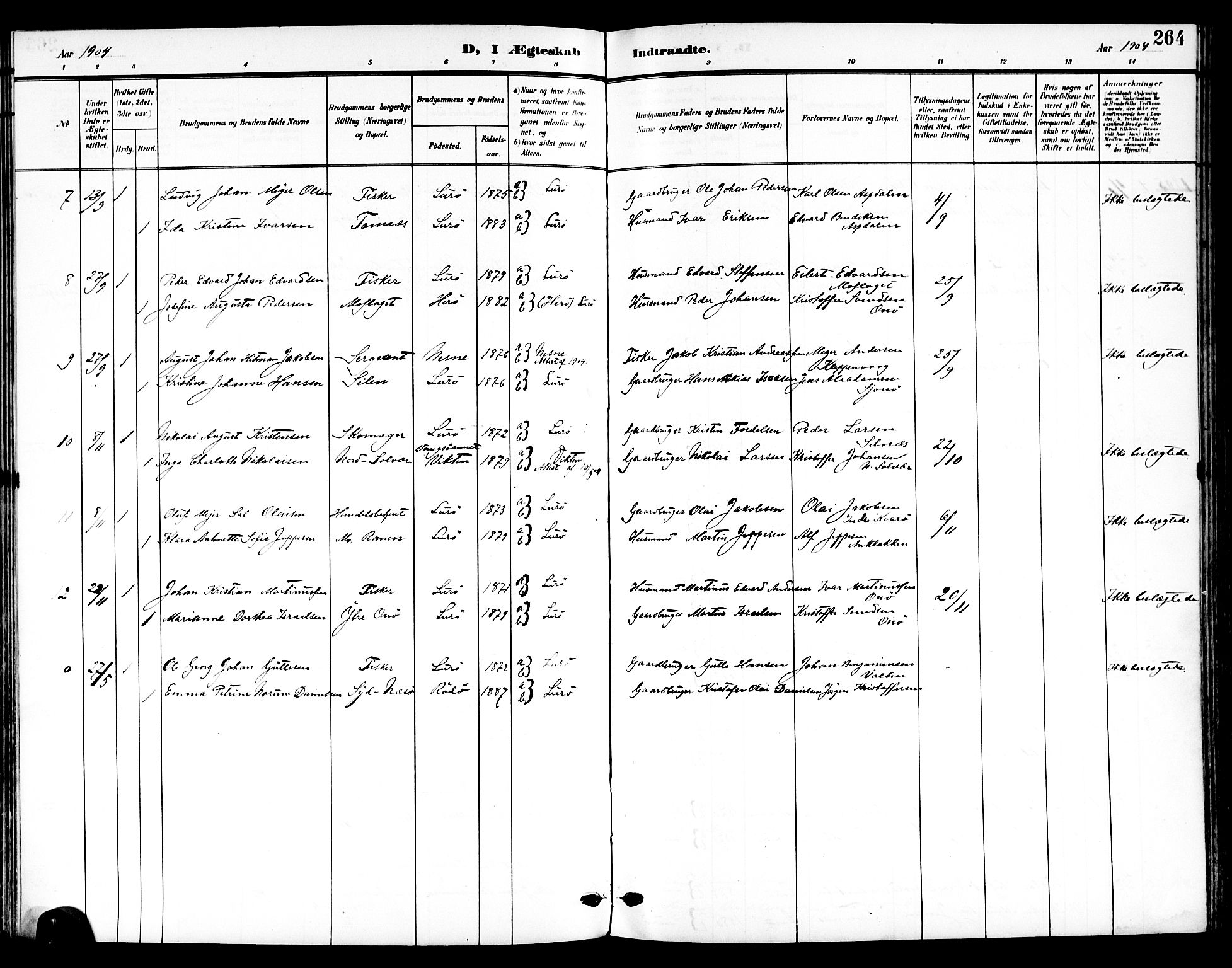 Ministerialprotokoller, klokkerbøker og fødselsregistre - Nordland, SAT/A-1459/839/L0569: Ministerialbok nr. 839A06, 1903-1922, s. 264