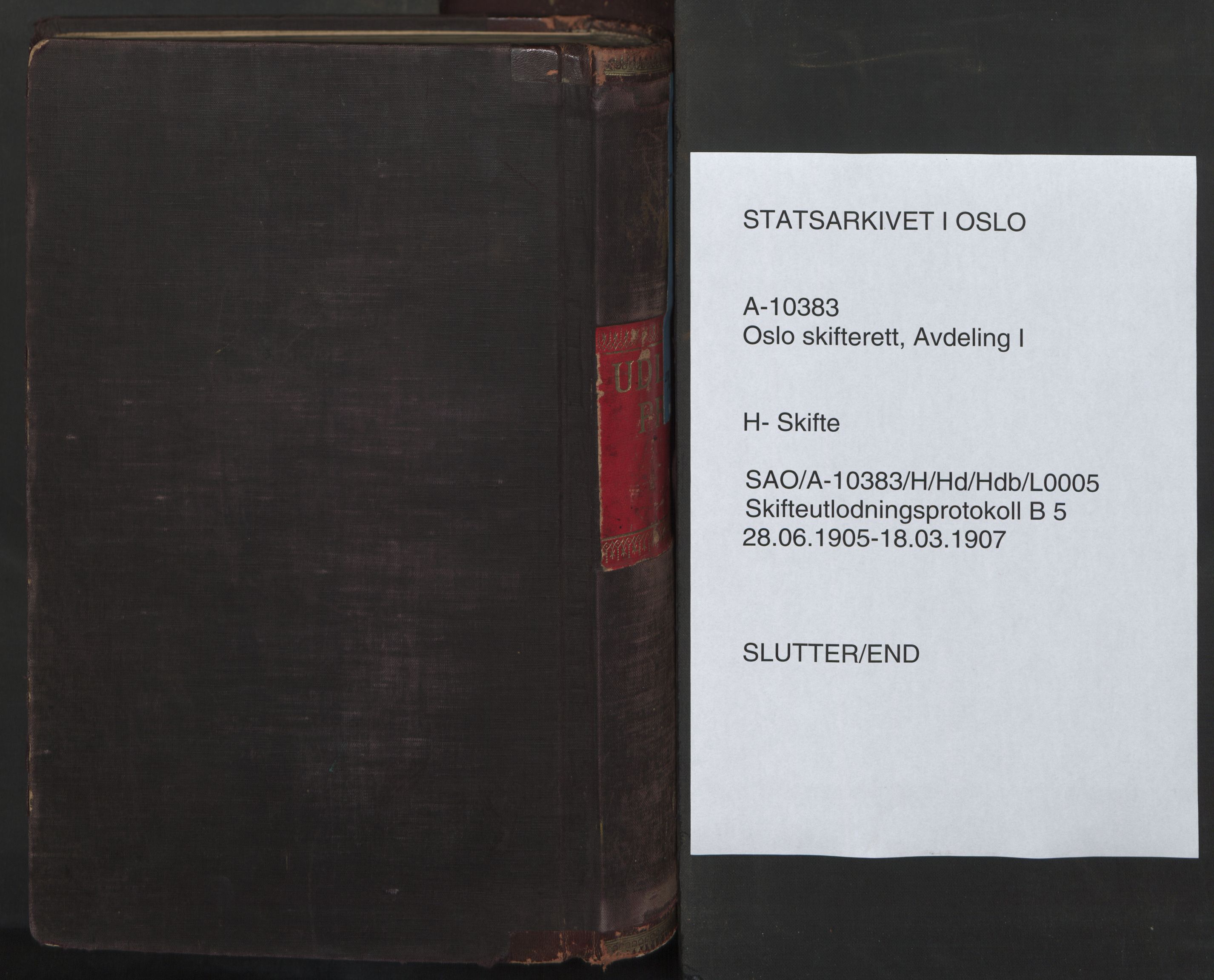 Oslo skifterett, SAO/A-10383/H/Hd/Hdb/L0005: Skifteutlodningsprotokoll, 1905-1907