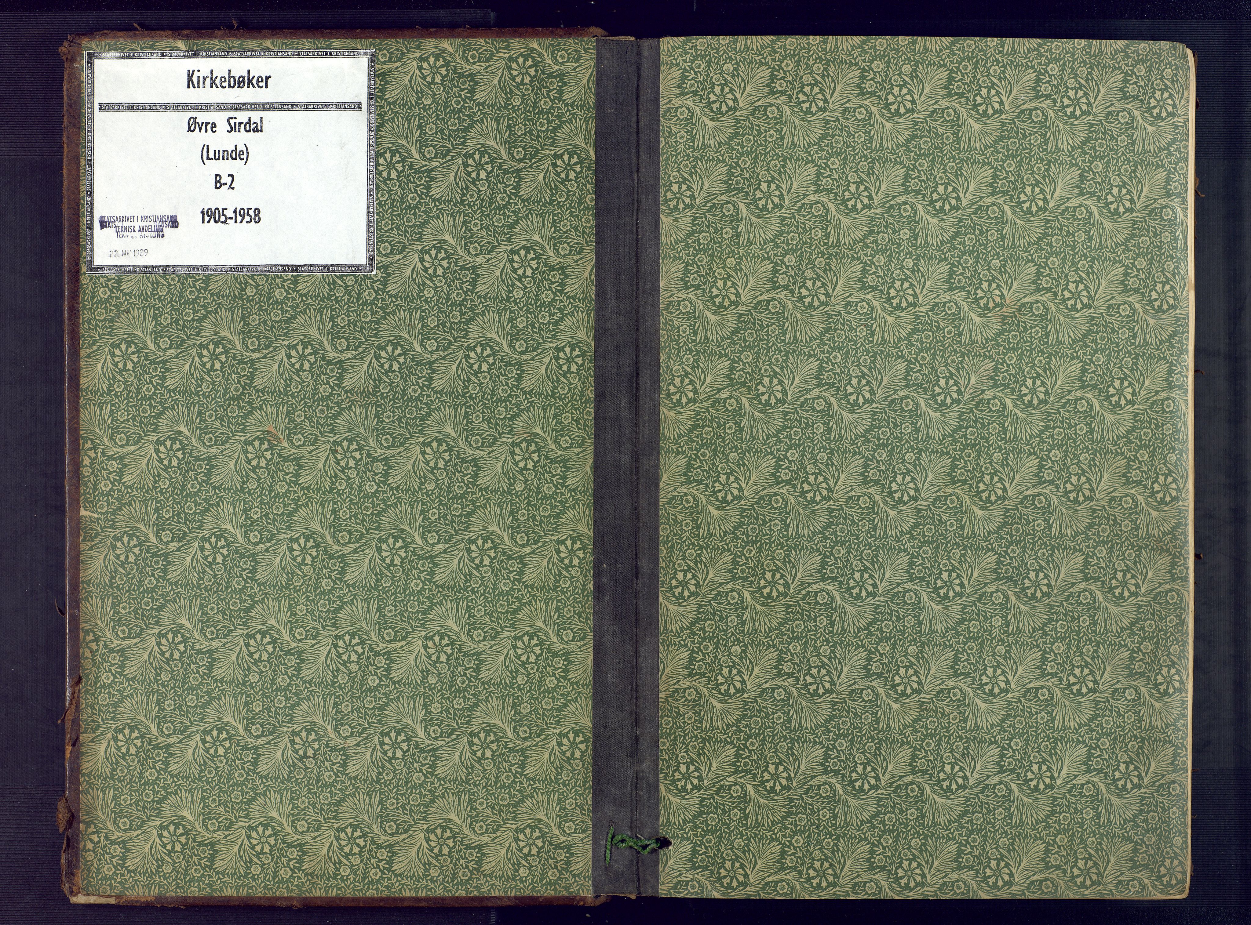 Sirdal sokneprestkontor, SAK/1111-0036/F/Fb/Fba/L0002: Klokkerbok nr. B 2, 1905-1958