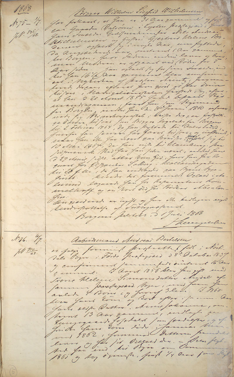 Bergen politikammer / politidistrikt, AV/SAB-A-60401/I/Ic, 1868-1874
