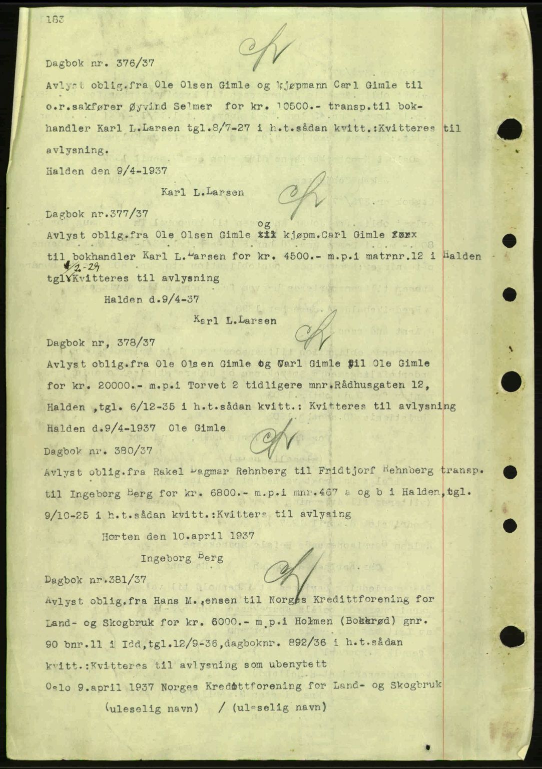 Idd og Marker sorenskriveri, AV/SAO-A-10283/G/Gb/Gbc/L0001: Pantebok nr. B1-3, 1936-1939, Dagboknr: 376/1937