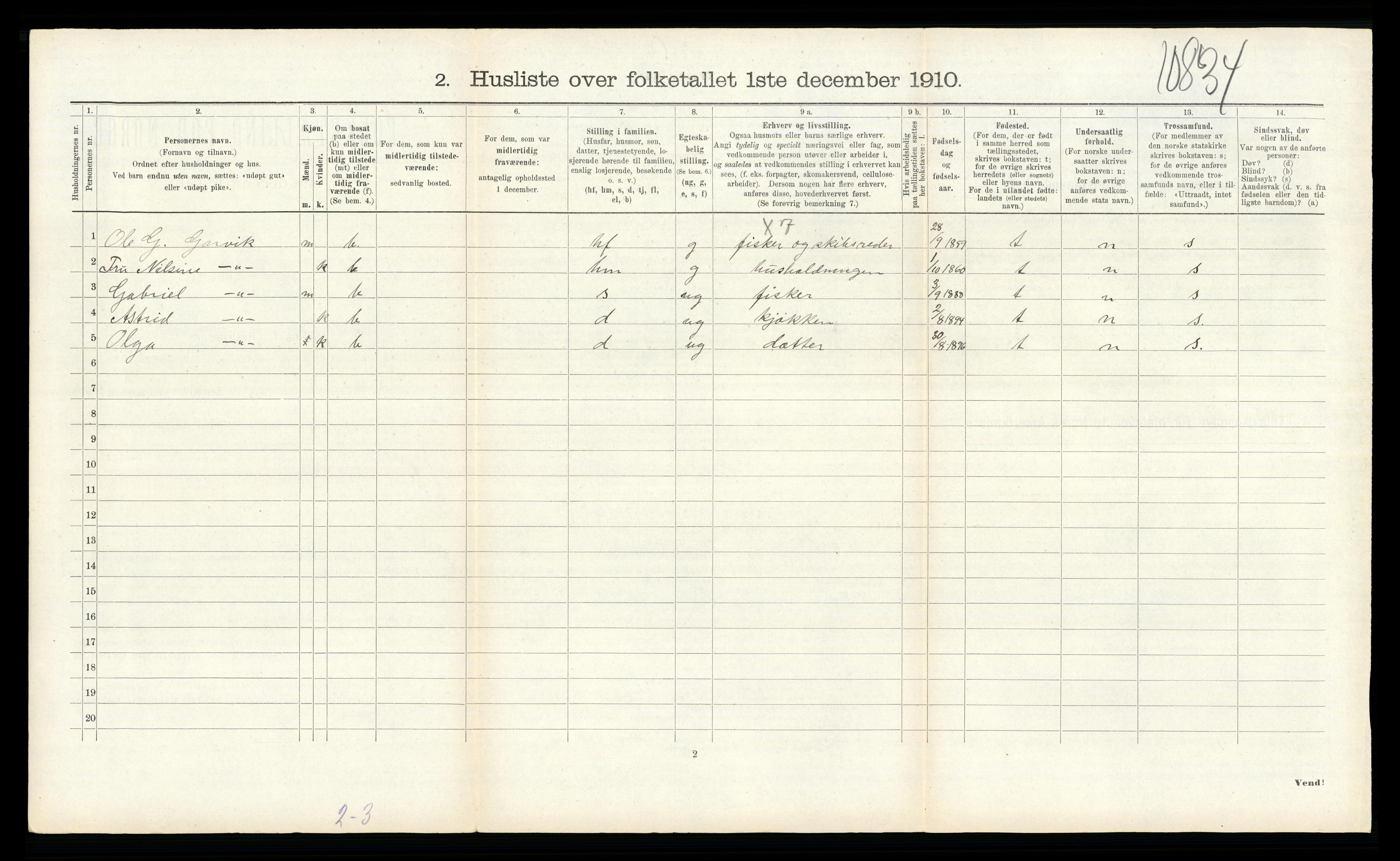 RA, Folketelling 1910 for 1218 Finnås herred, 1910, s. 1697