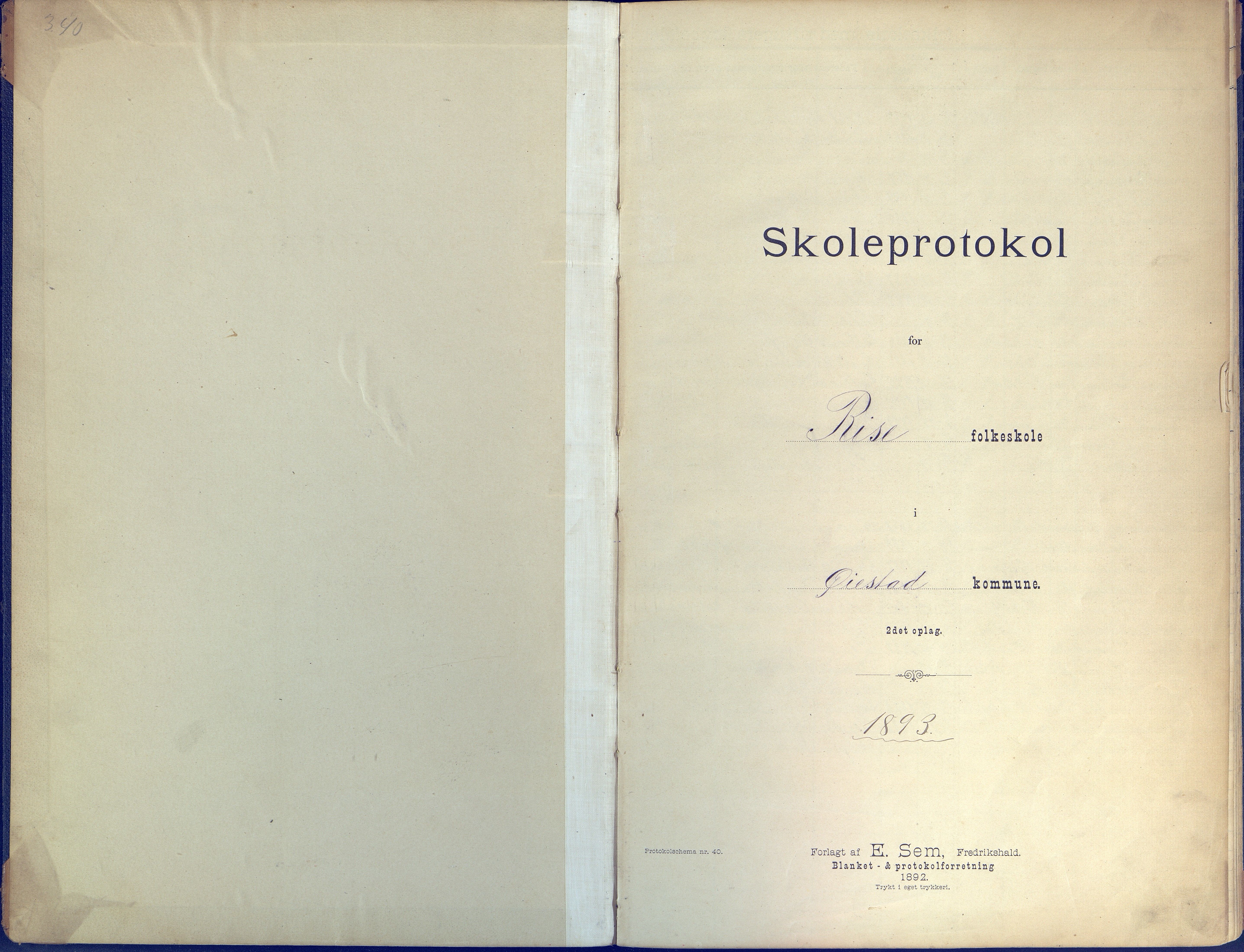 Øyestad kommune frem til 1979, AAKS/KA0920-PK/06/06J/L0003: Skoleprotokoll, 1892-1904