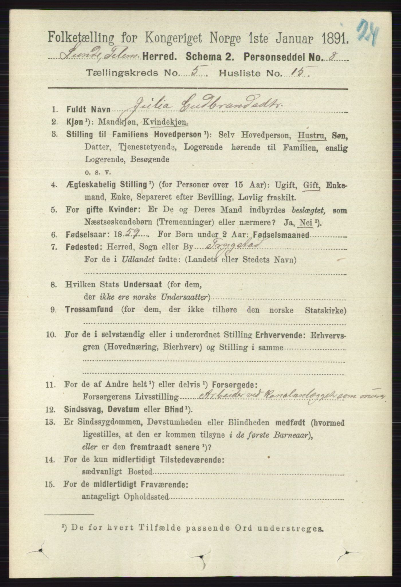 RA, Folketelling 1891 for 0820 Lunde herred, 1891, s. 1608