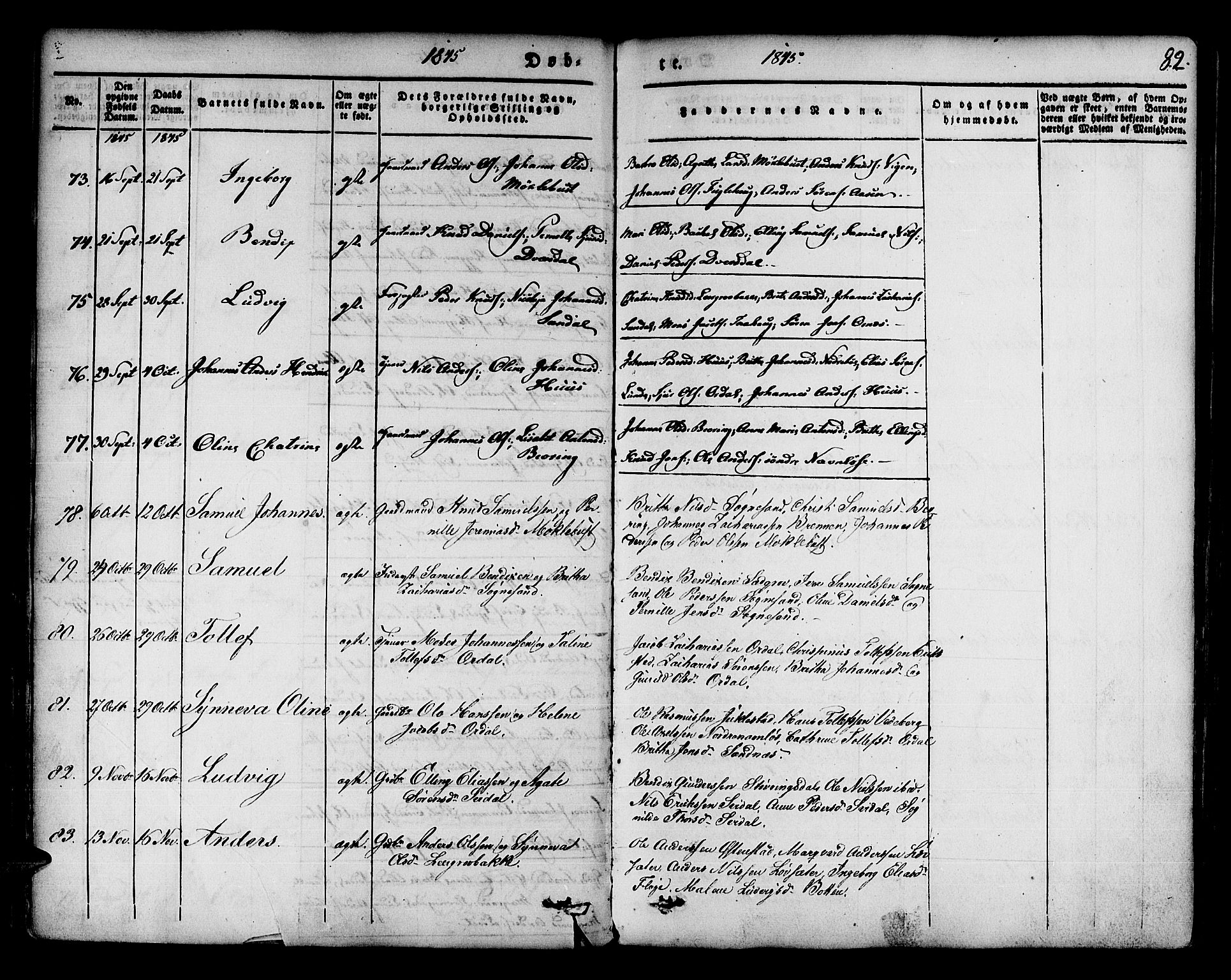Jølster sokneprestembete, AV/SAB-A-80701/H/Haa/Haaa/L0009: Ministerialbok nr. A 9, 1833-1848, s. 82