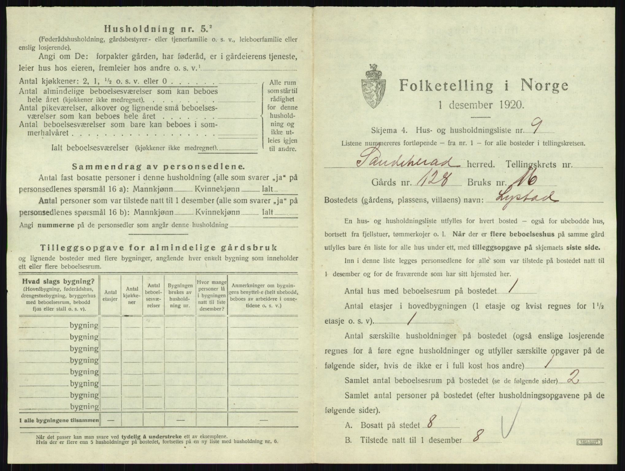 SAKO, Folketelling 1920 for 0724 Sandeherred herred, 1920, s. 3251