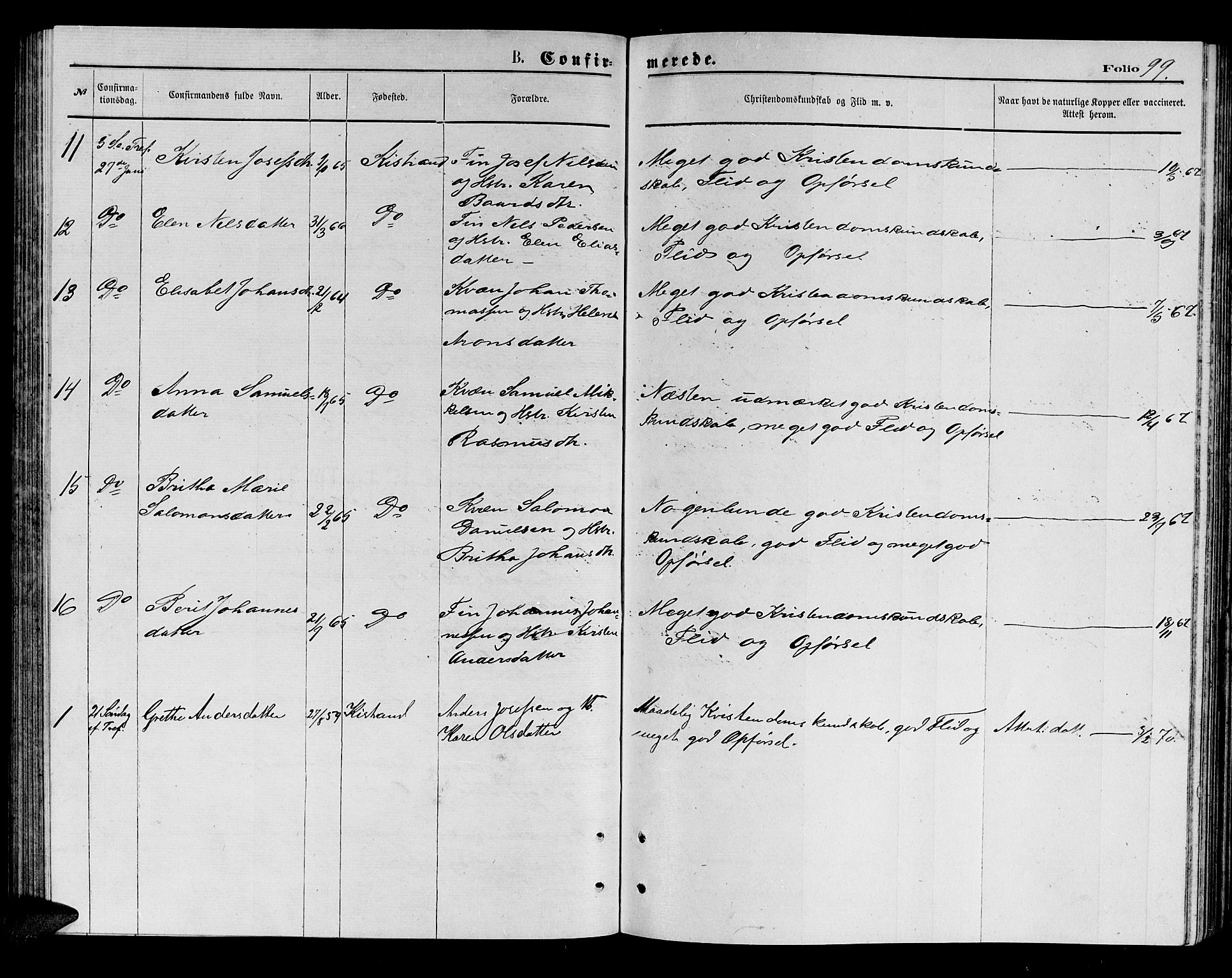 Kistrand/Porsanger sokneprestembete, AV/SATØ-S-1351/H/Hb/L0003.klokk: Klokkerbok nr. 3, 1874-1885, s. 99