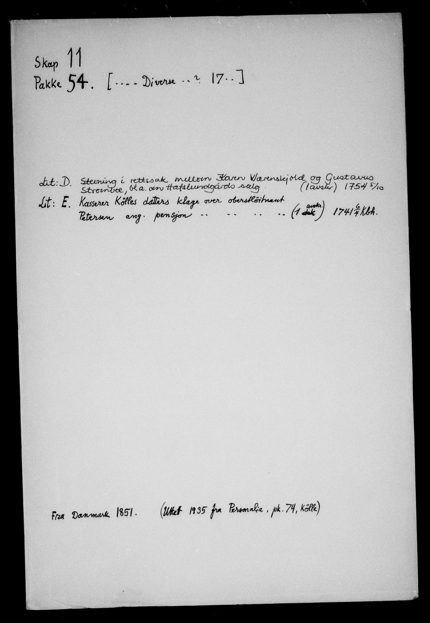 Danske Kanselli, Skapsaker, RA/EA-4061/F/L0044: Skap 11, pakke 53-58 II, 1723-1754, s. 17