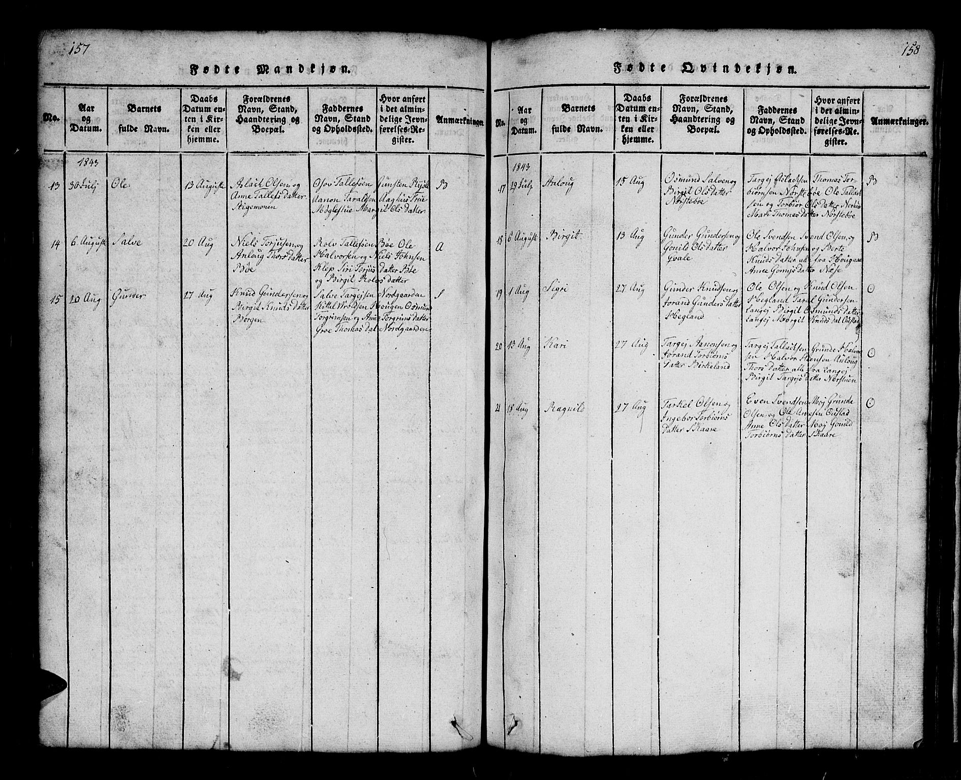 Bygland sokneprestkontor, AV/SAK-1111-0006/F/Fb/Fbb/L0001: Klokkerbok nr. B 1, 1816-1843, s. 158-159