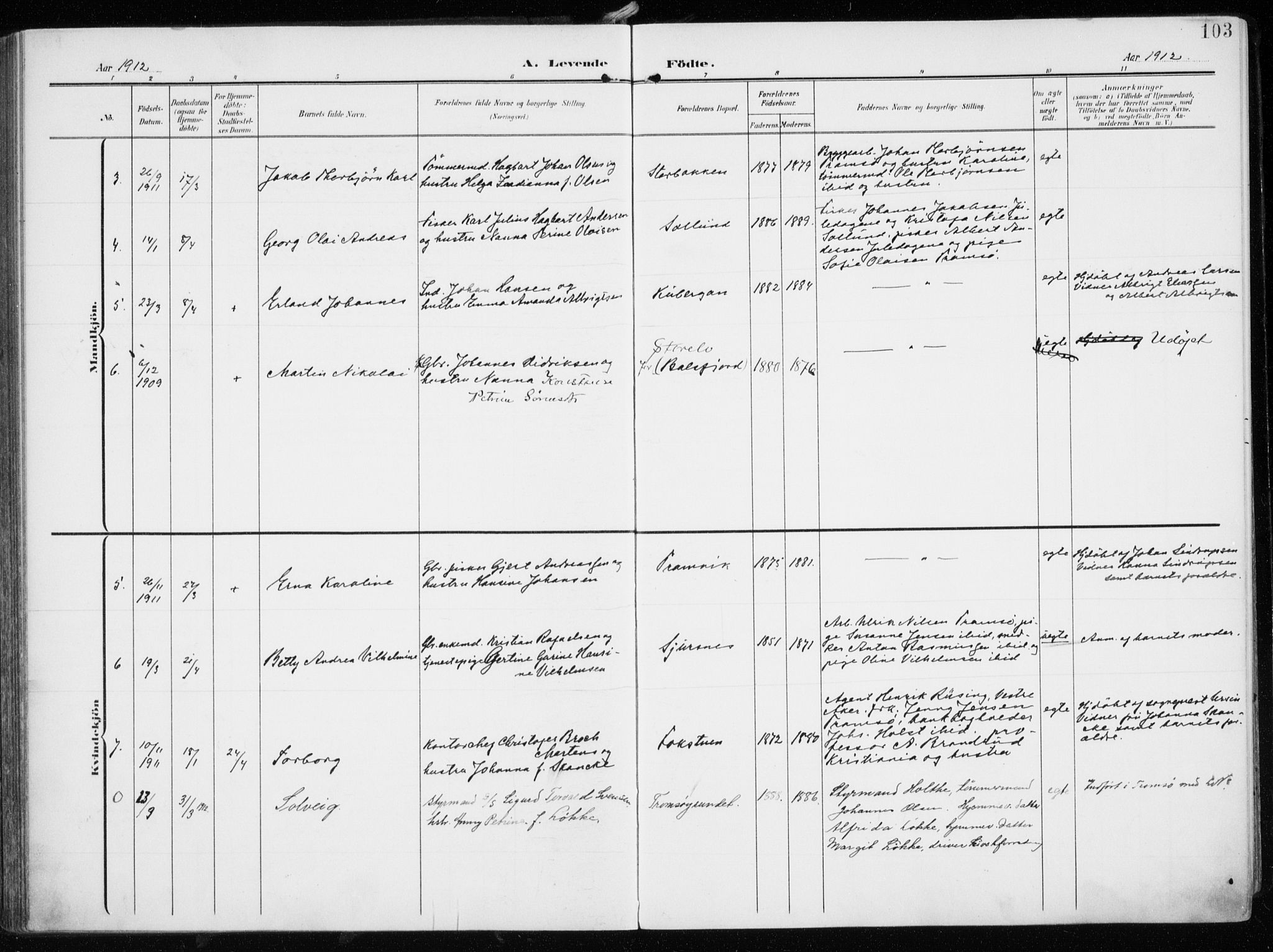 Tromsøysund sokneprestkontor, AV/SATØ-S-1304/G/Ga/L0007kirke: Ministerialbok nr. 7, 1907-1914, s. 103