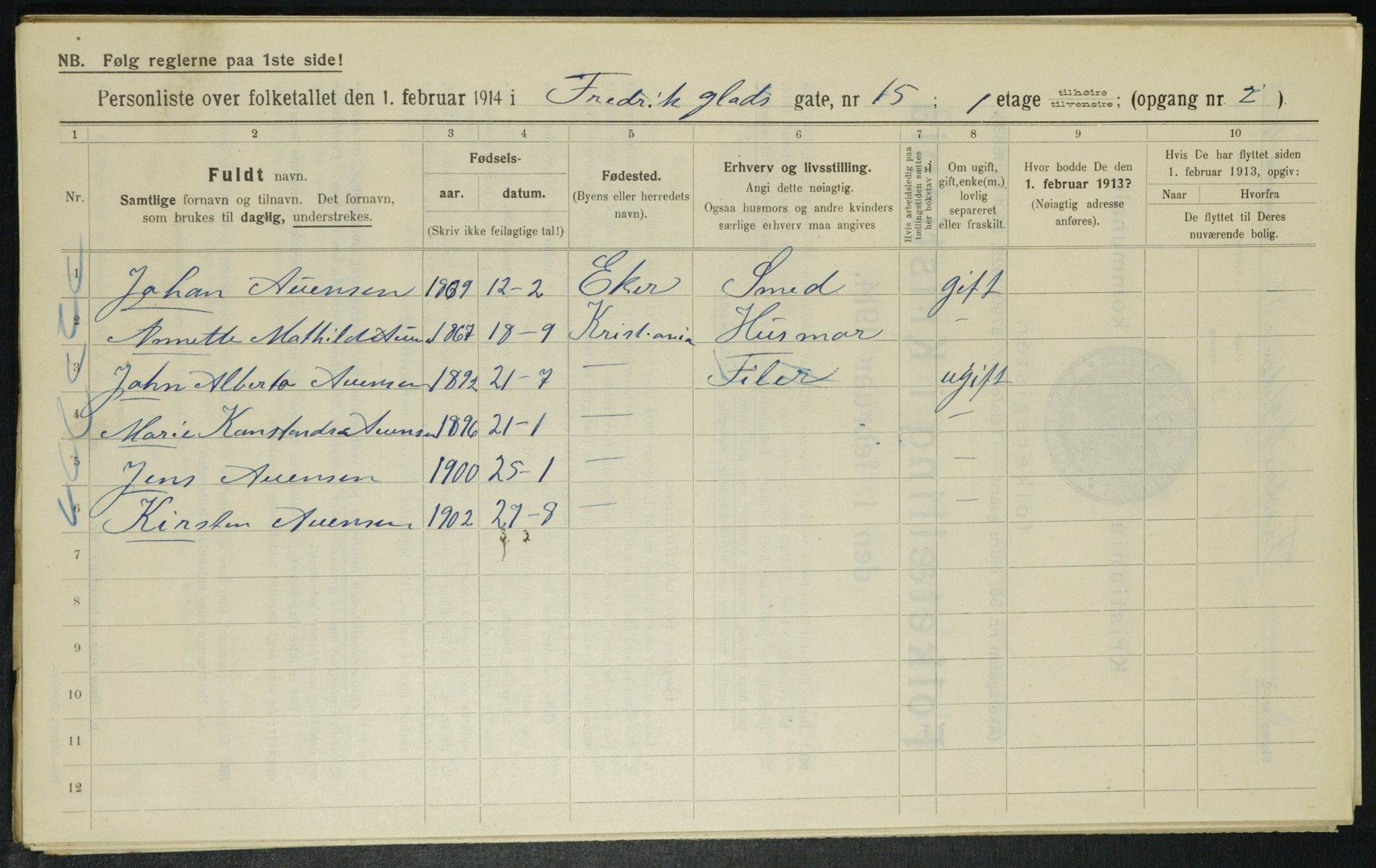 OBA, Kommunal folketelling 1.2.1914 for Kristiania, 1914, s. 26709