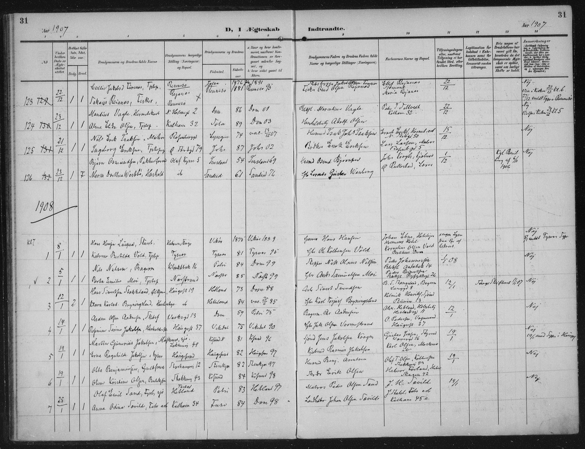 Domkirken sokneprestkontor, AV/SAST-A-101812/002/A/L0016: Ministerialbok nr. A 33, 1905-1922, s. 31