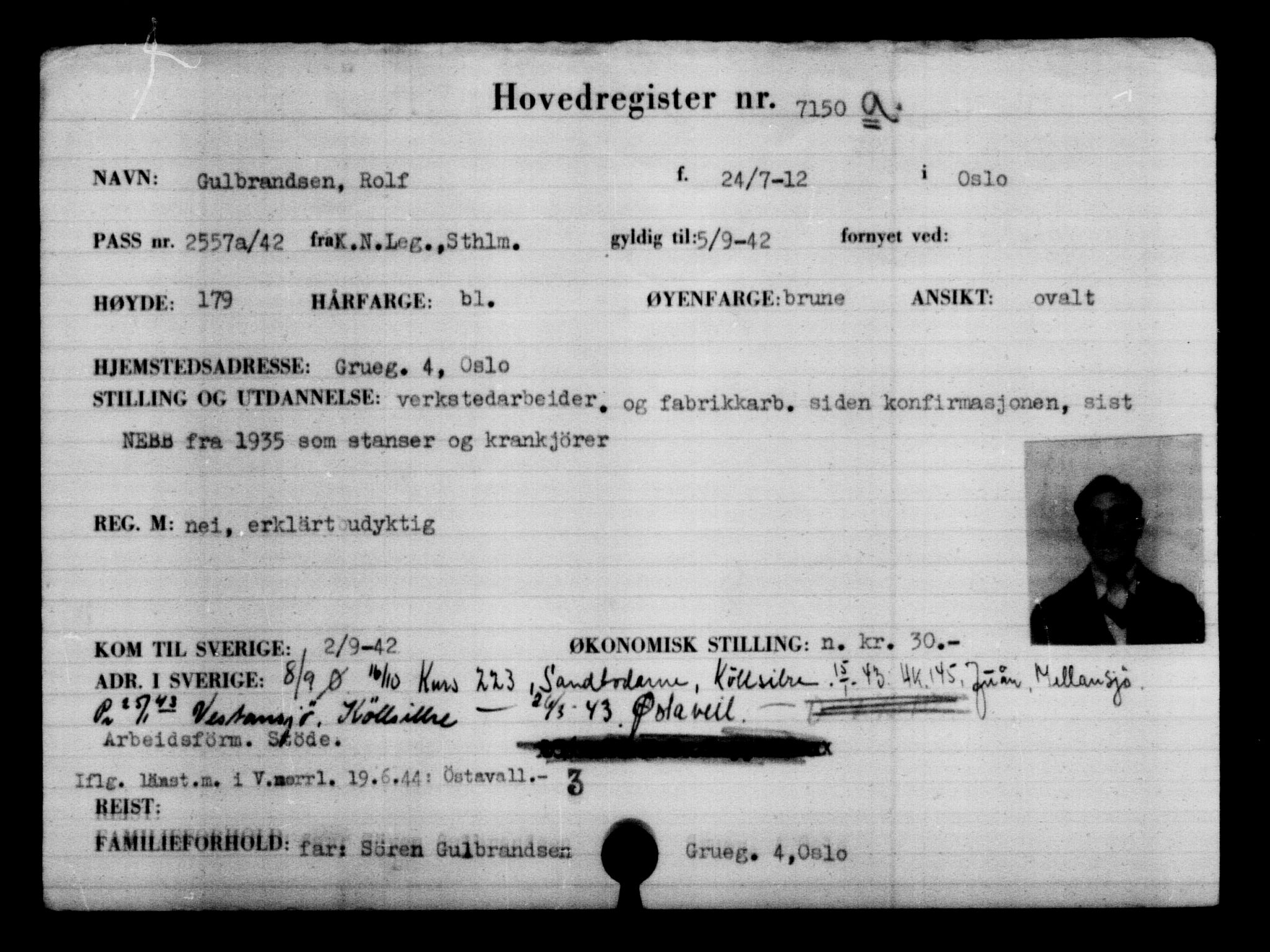 Utenriksstasjonene, Legasjonen i Stockholm, Flyktningkontoret, AV/RA-S-6753/V/Va/L0005: Kjesäterkartoteket, flyktninger med registreringsnr. 6600-9417, 1940-1945, s. 659