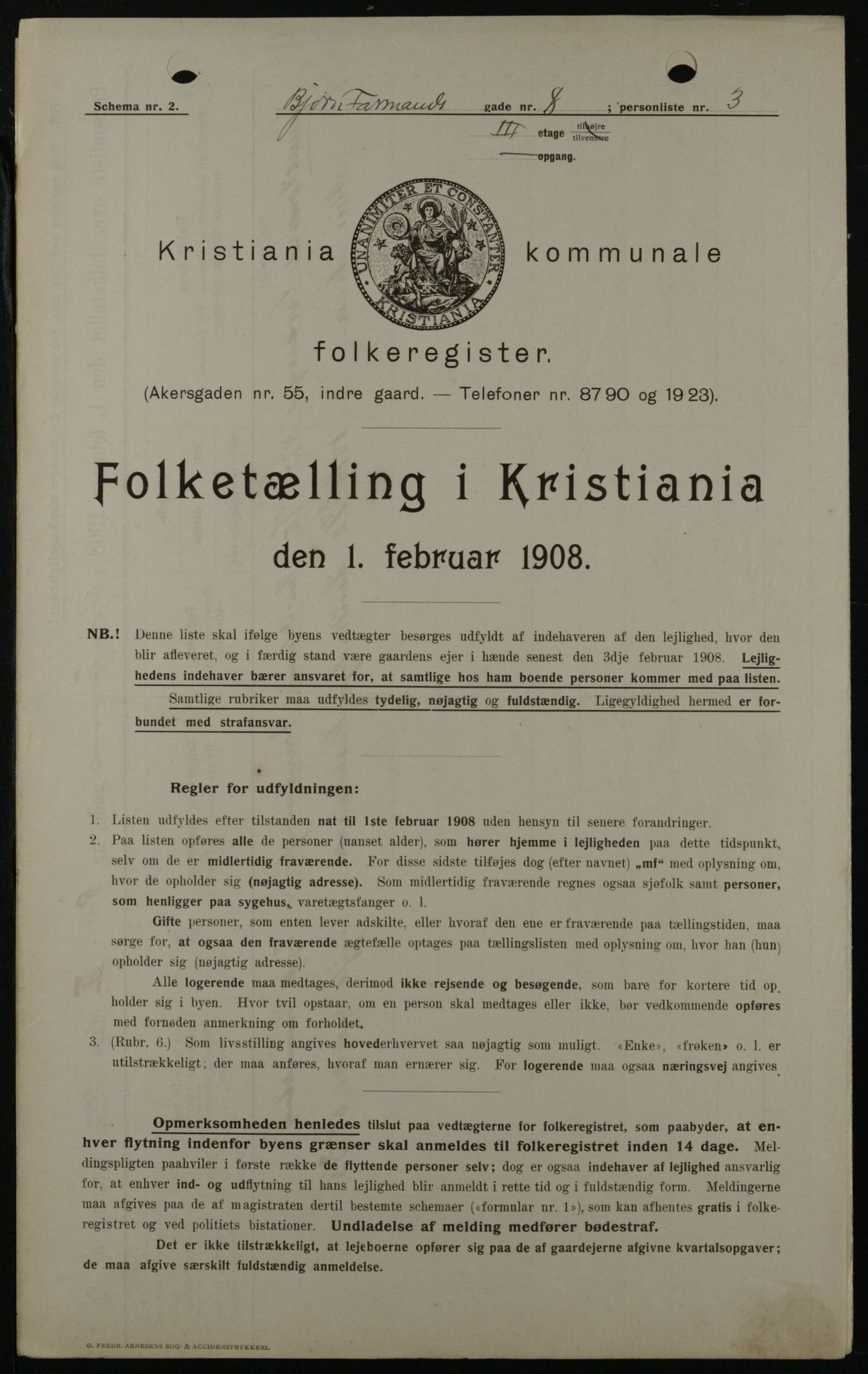 OBA, Kommunal folketelling 1.2.1908 for Kristiania kjøpstad, 1908, s. 6488