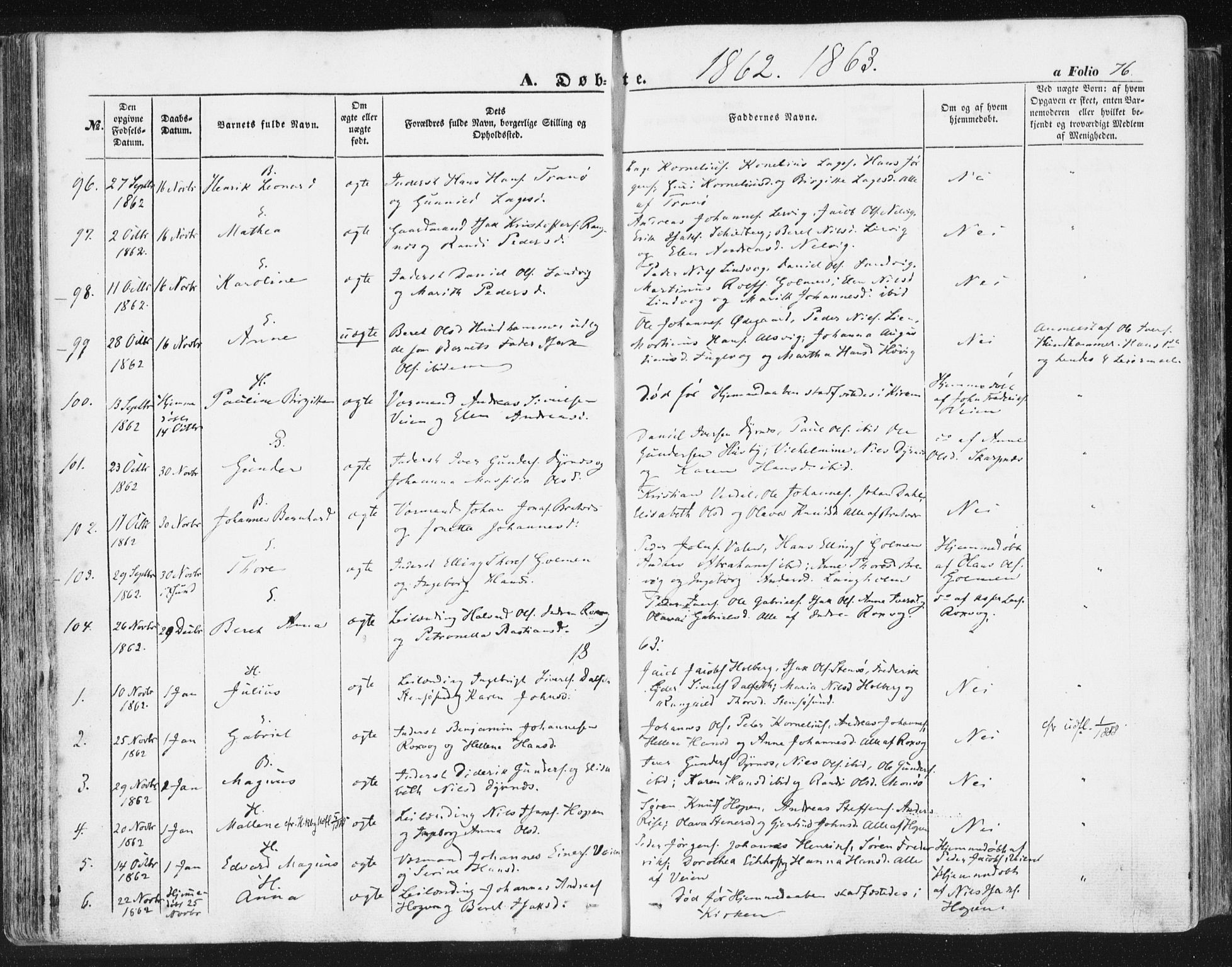 Ministerialprotokoller, klokkerbøker og fødselsregistre - Møre og Romsdal, SAT/A-1454/581/L0937: Ministerialbok nr. 581A05, 1853-1872, s. 76