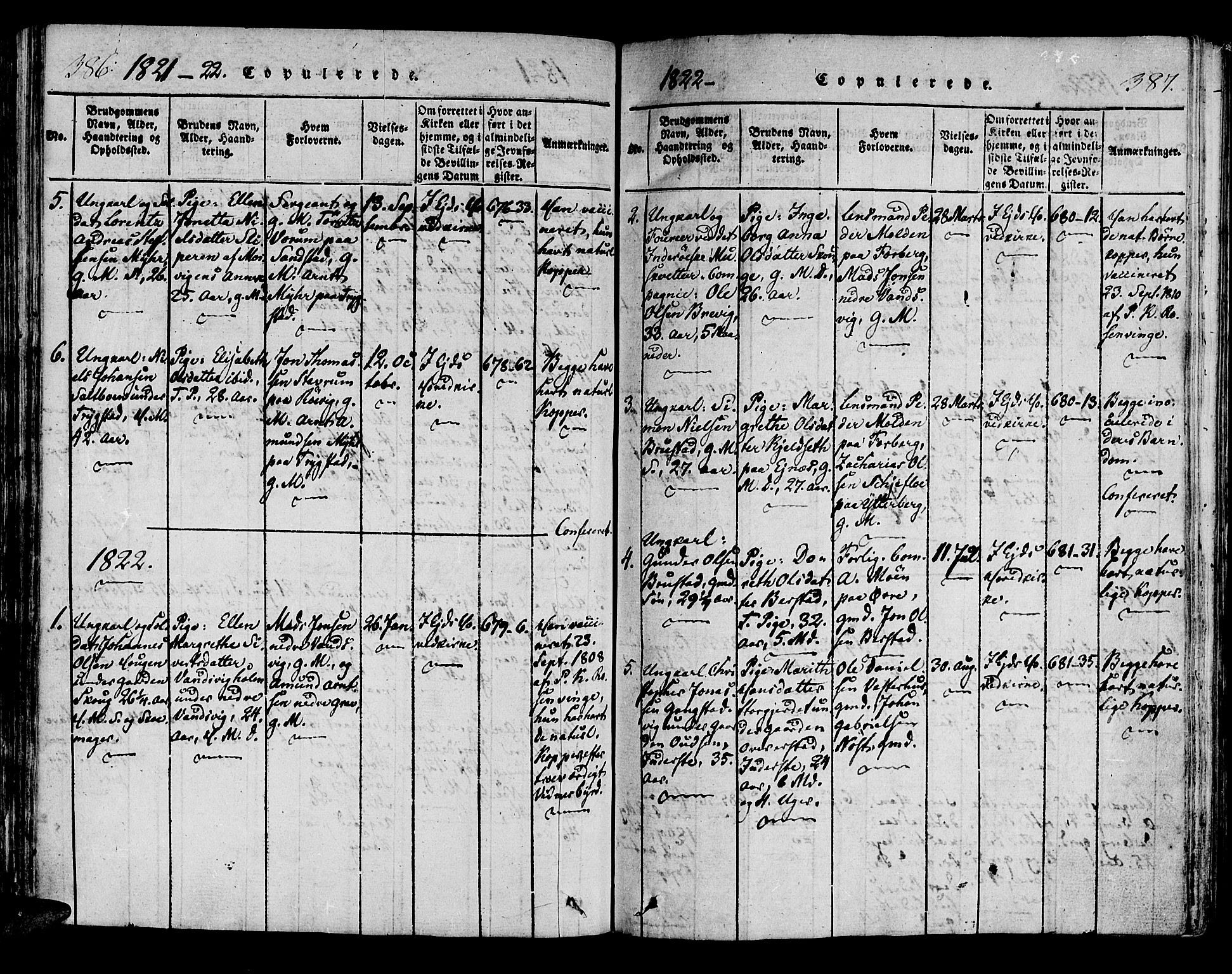 Ministerialprotokoller, klokkerbøker og fødselsregistre - Nord-Trøndelag, SAT/A-1458/722/L0217: Ministerialbok nr. 722A04, 1817-1842, s. 386-387