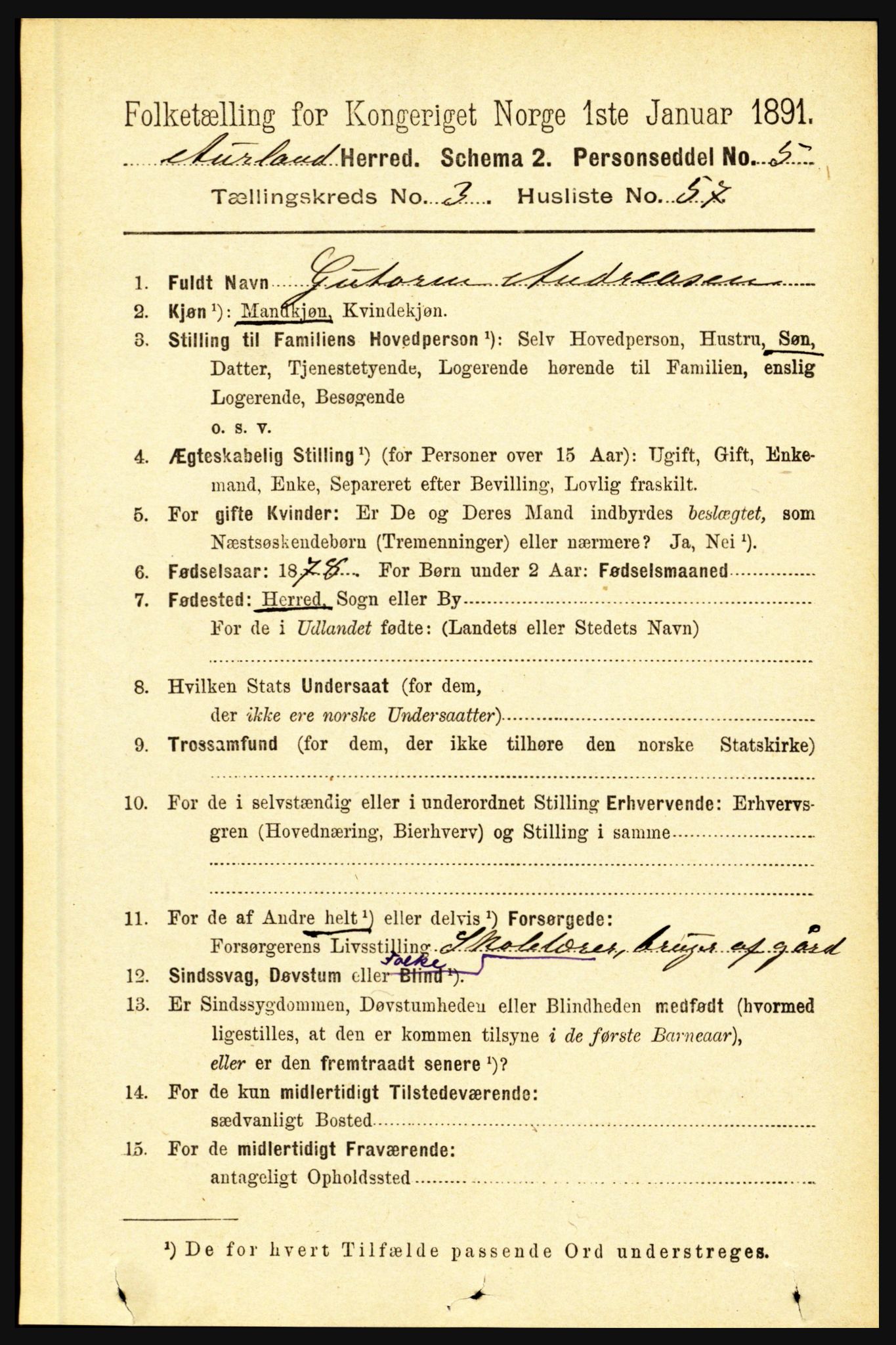 RA, Folketelling 1891 for 1421 Aurland herred, 1891, s. 1243