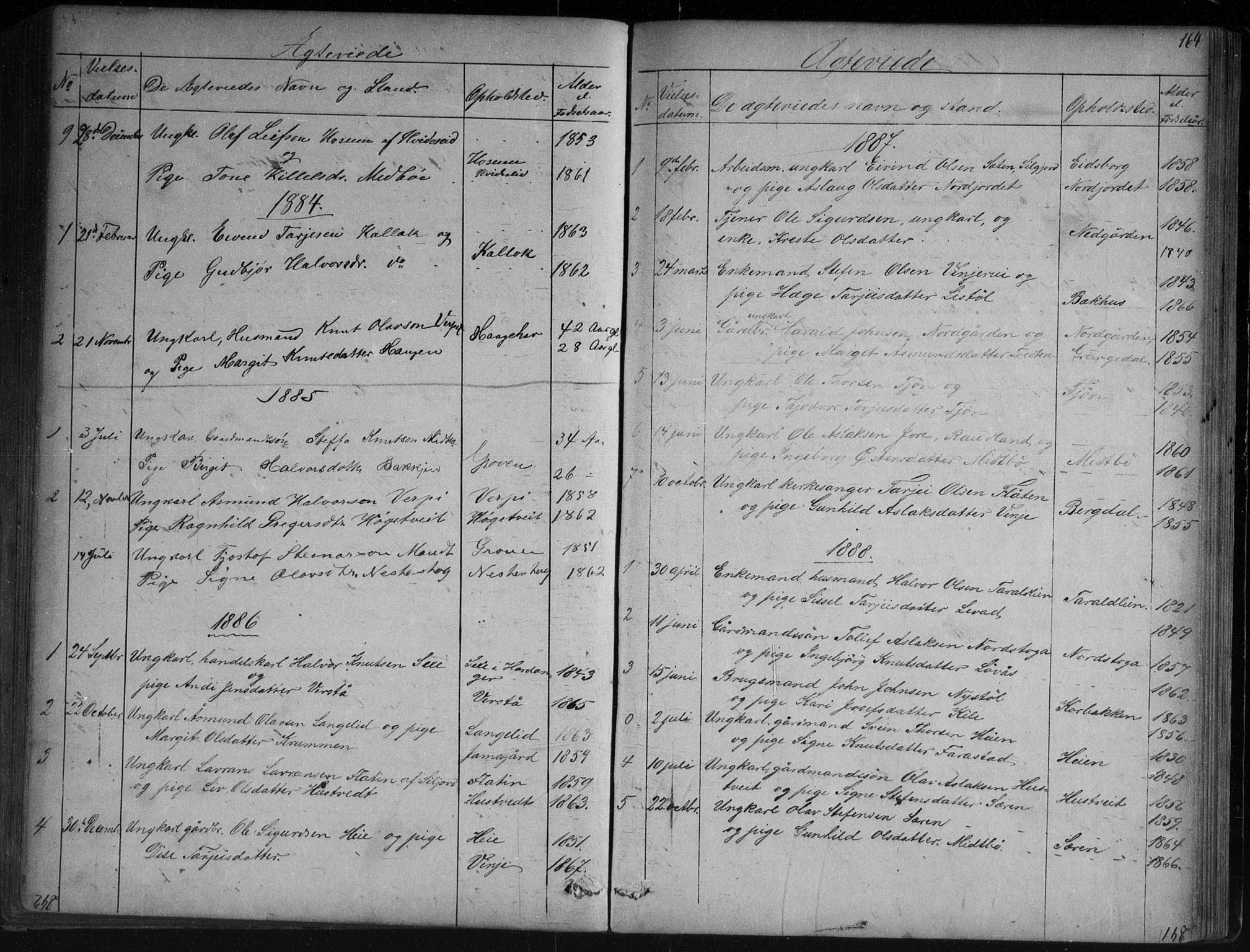 Vinje kirkebøker, AV/SAKO-A-312/G/Ga/L0002: Klokkerbok nr. I 2, 1849-1893, s. 164
