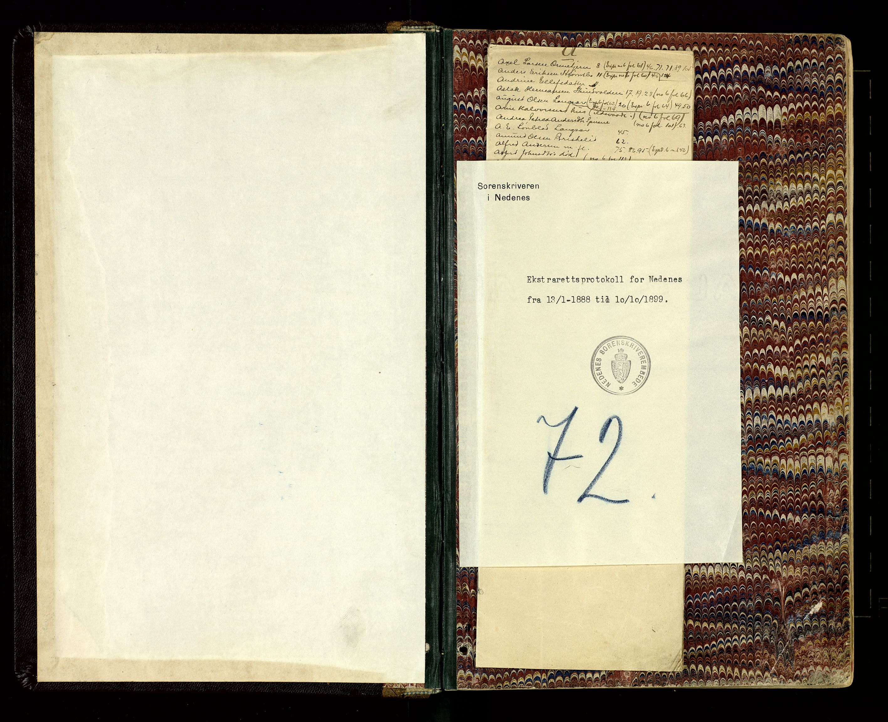 Nedenes sorenskriveri, SAK/1221-0006/F/Fb/L0007: Ekstrarettsprotokoll nr 7, 1888-1899