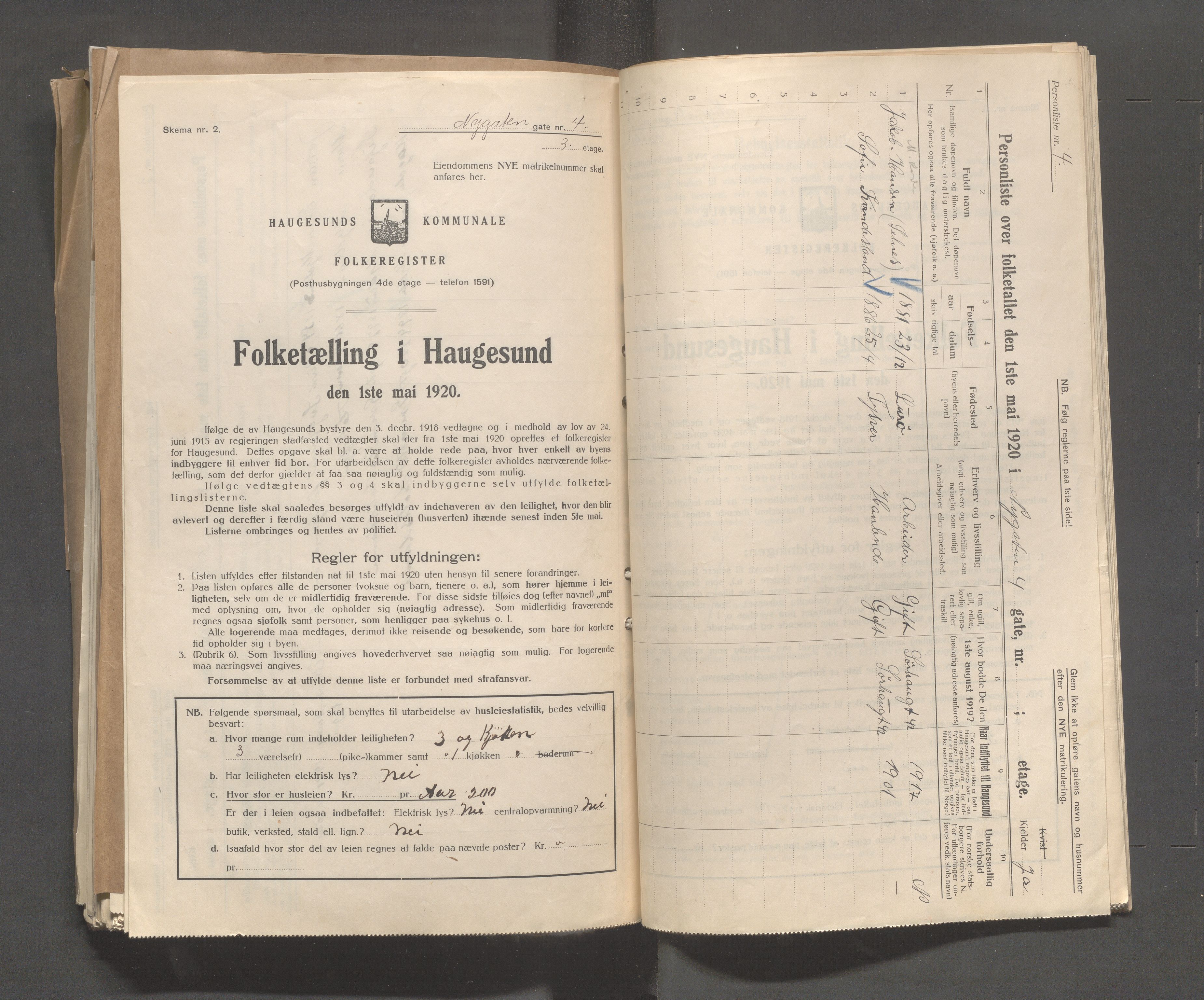 IKAR, Kommunal folketelling 1.5.1920 for Haugesund, 1920, s. 3009