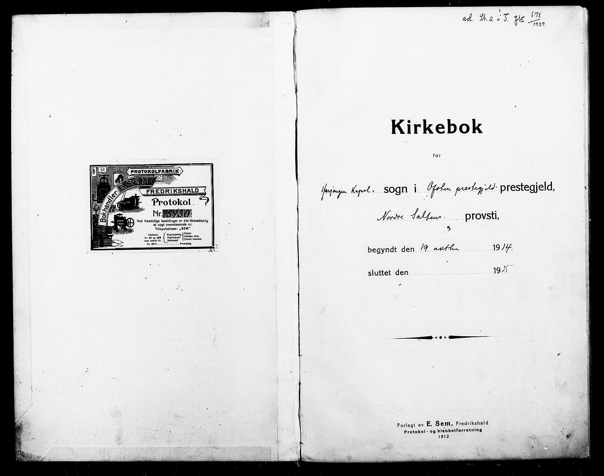 Ministerialprotokoller, klokkerbøker og fødselsregistre - Nordland, AV/SAT-A-1459/868/L0969: Klokkerbok nr. 868C01, 1914-1925